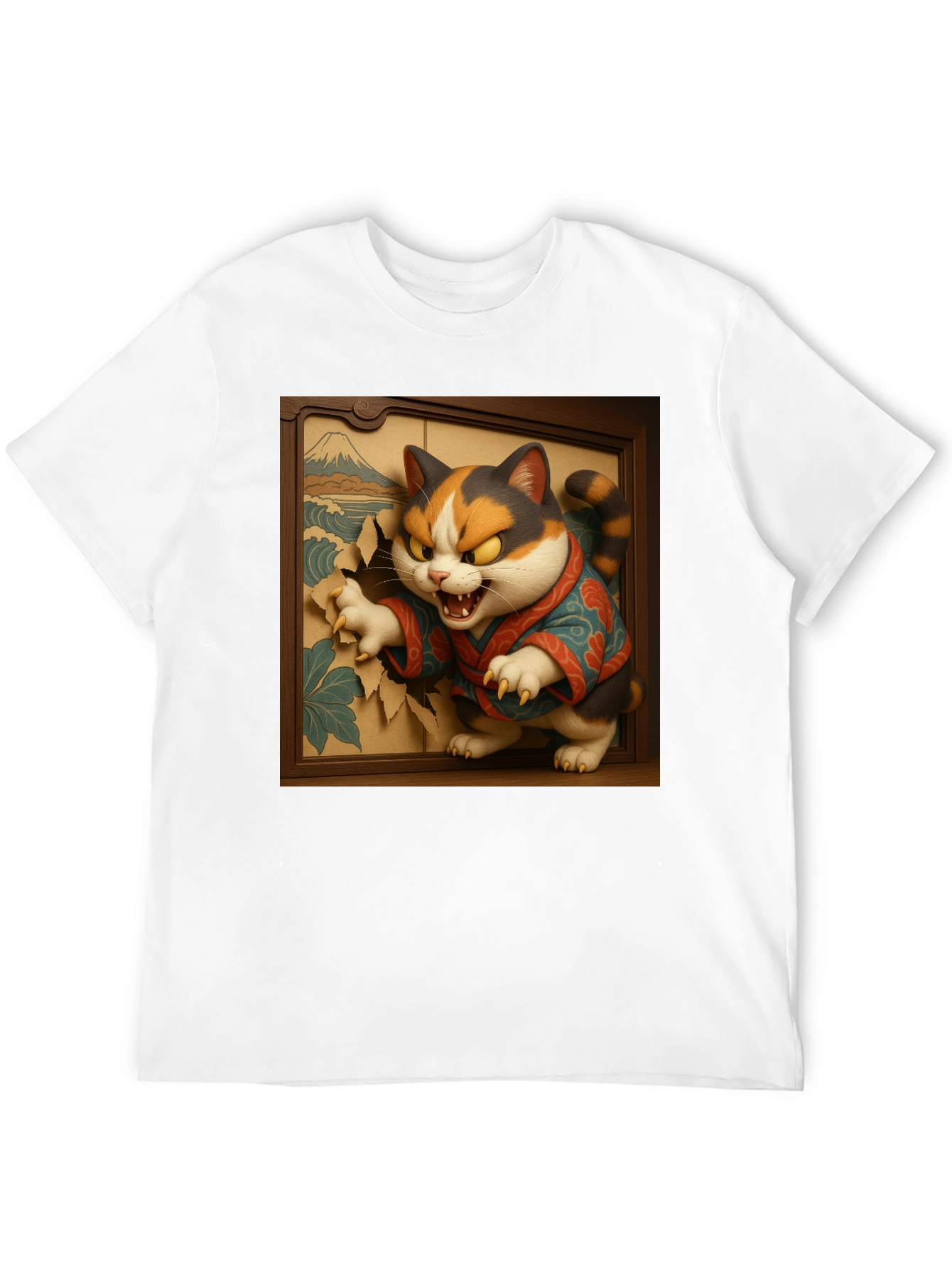 Angry Cat T-Shirt - Japanese Ukiyo-e Art Style