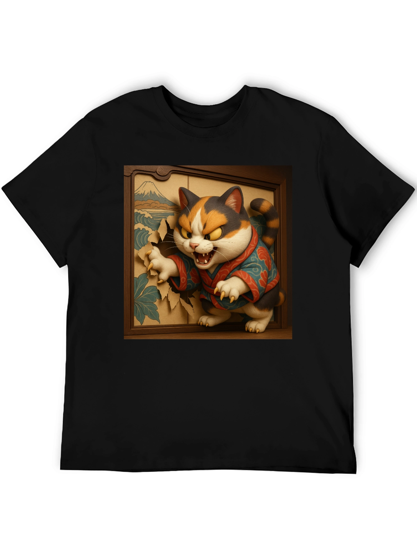 Angry Cat T-Shirt - Japanese Ukiyo-e Art Style