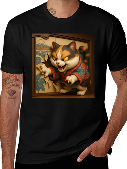 Angry Cat T-Shirt - Japanese Ukiyo-e Art Style
