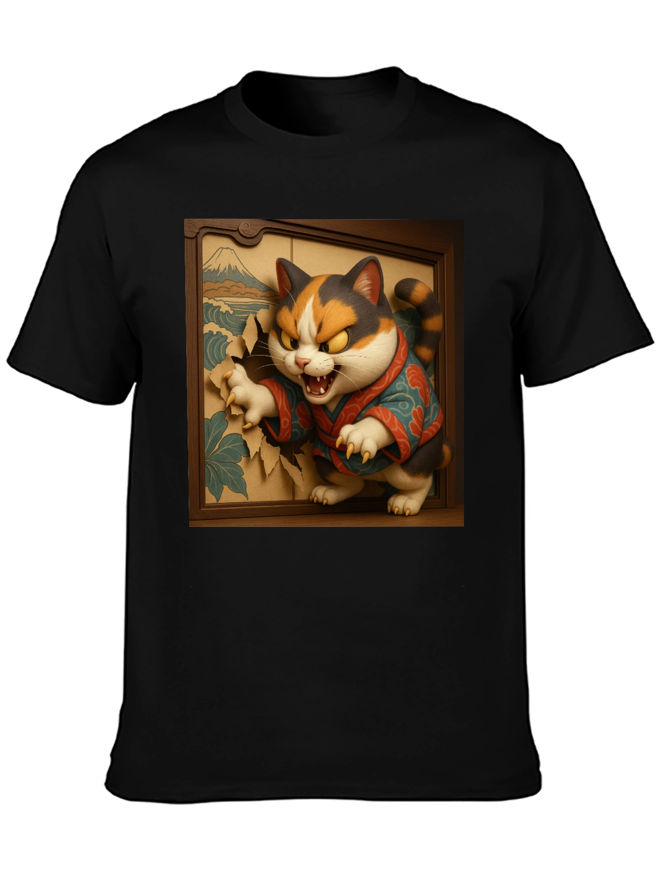 Angry Cat T-Shirt - Japanese Ukiyo-e Art Style