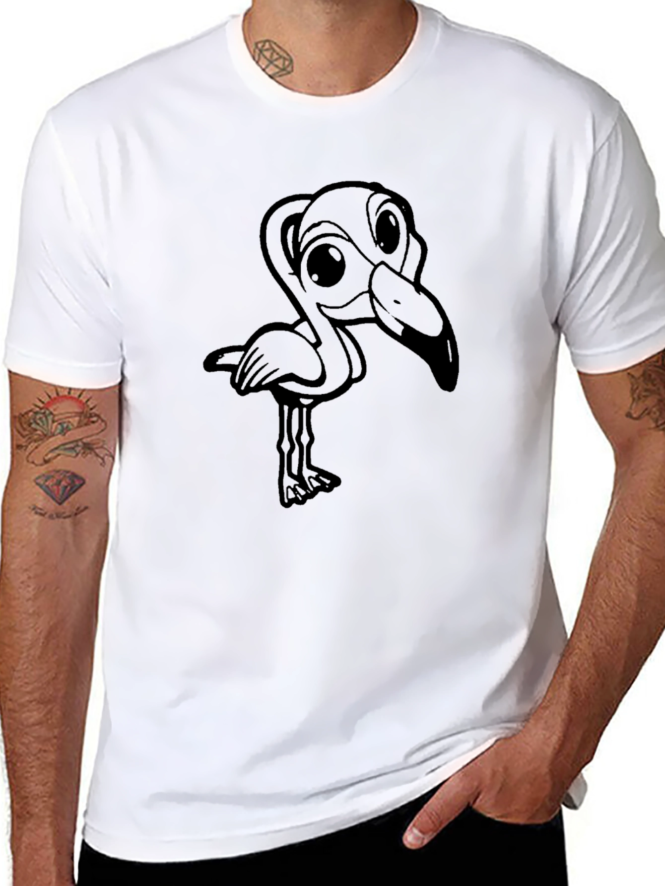 Black Flamingo Graphic Tee - Mens Casual Crew Neck