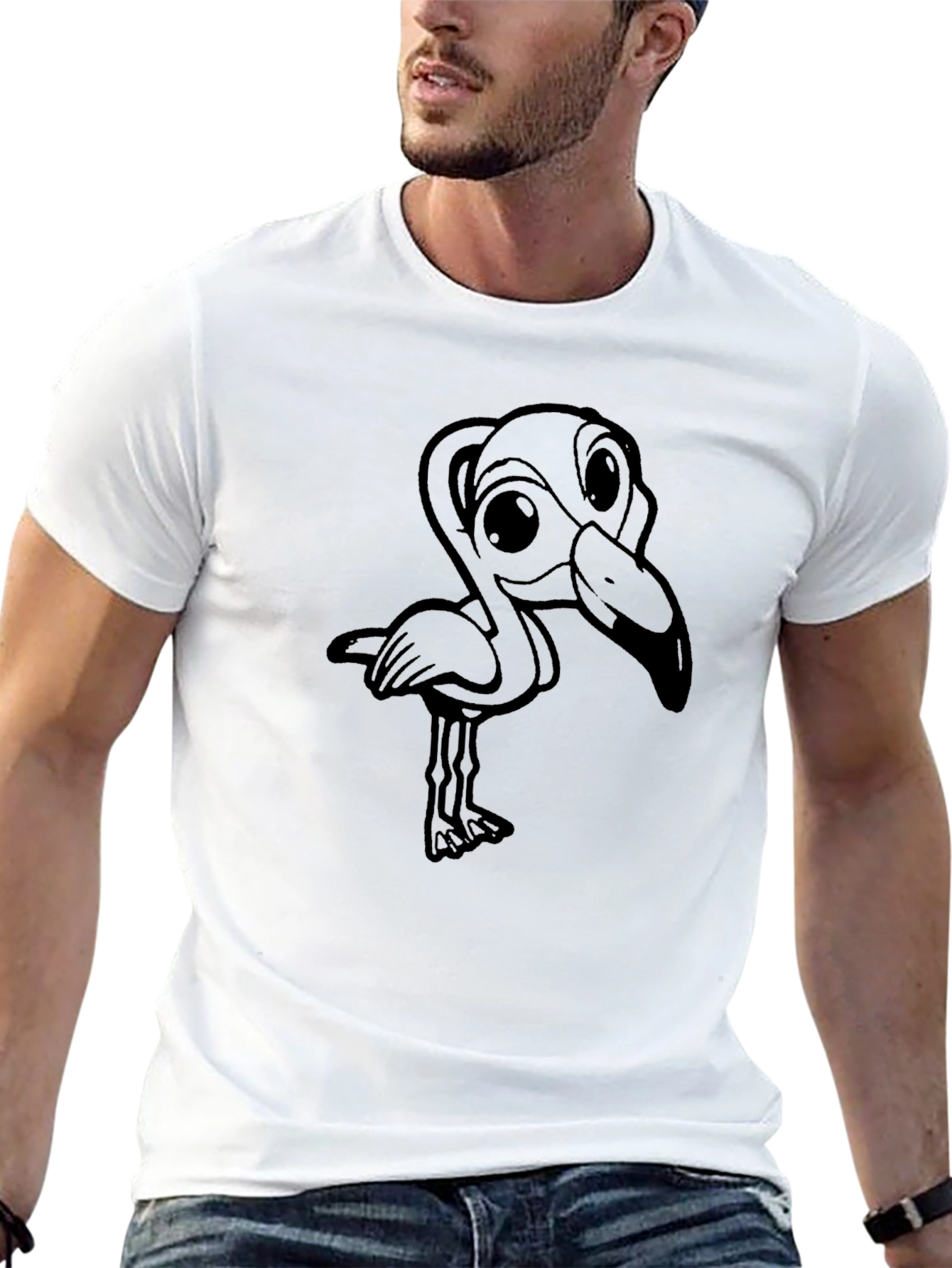 Black Flamingo Graphic Tee - Mens Casual Crew Neck
