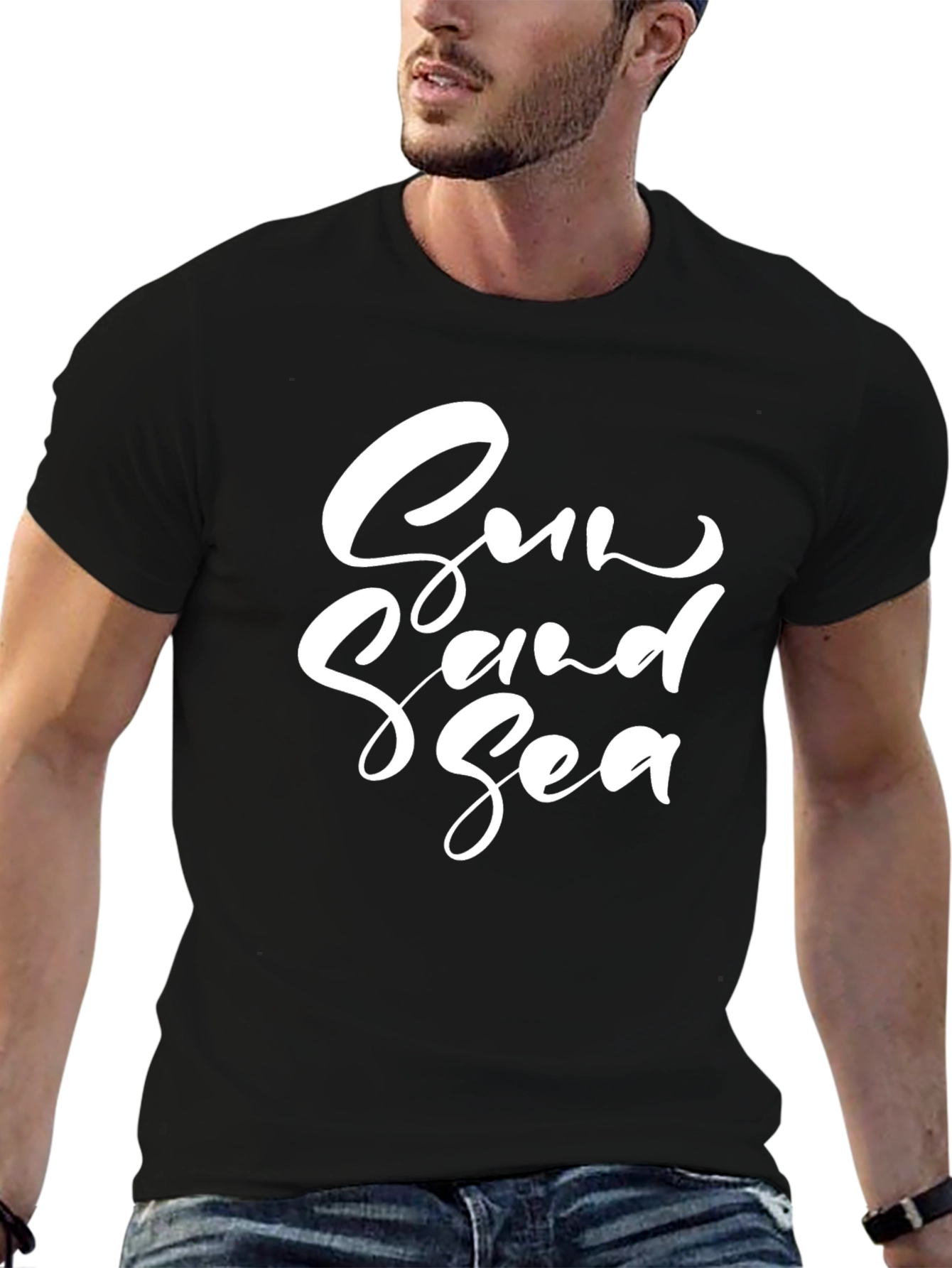 Sun Sand Sea Graphic Tee - Black Casual Shirt