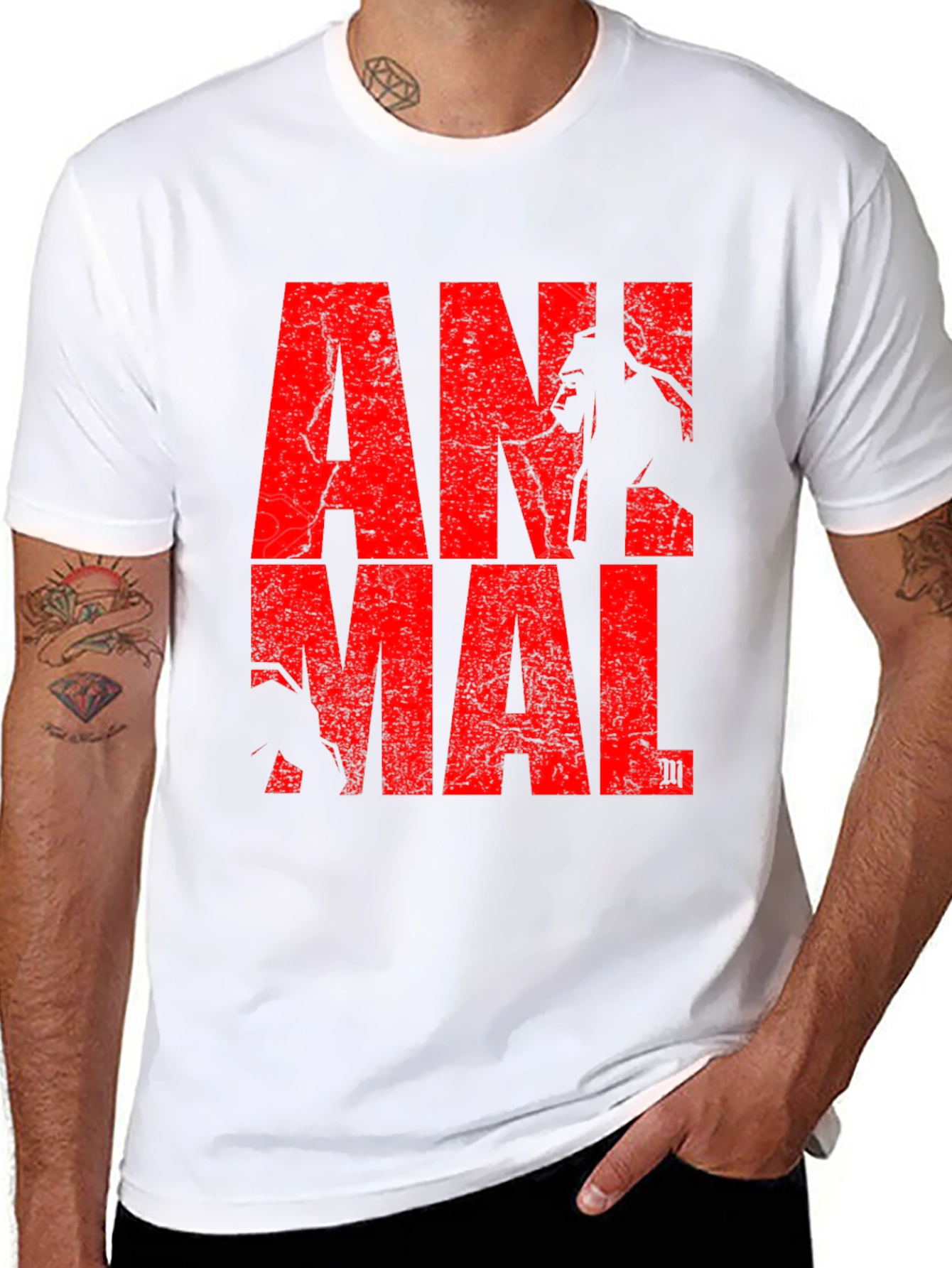 Animal Graphic Tee - Red Print on Black