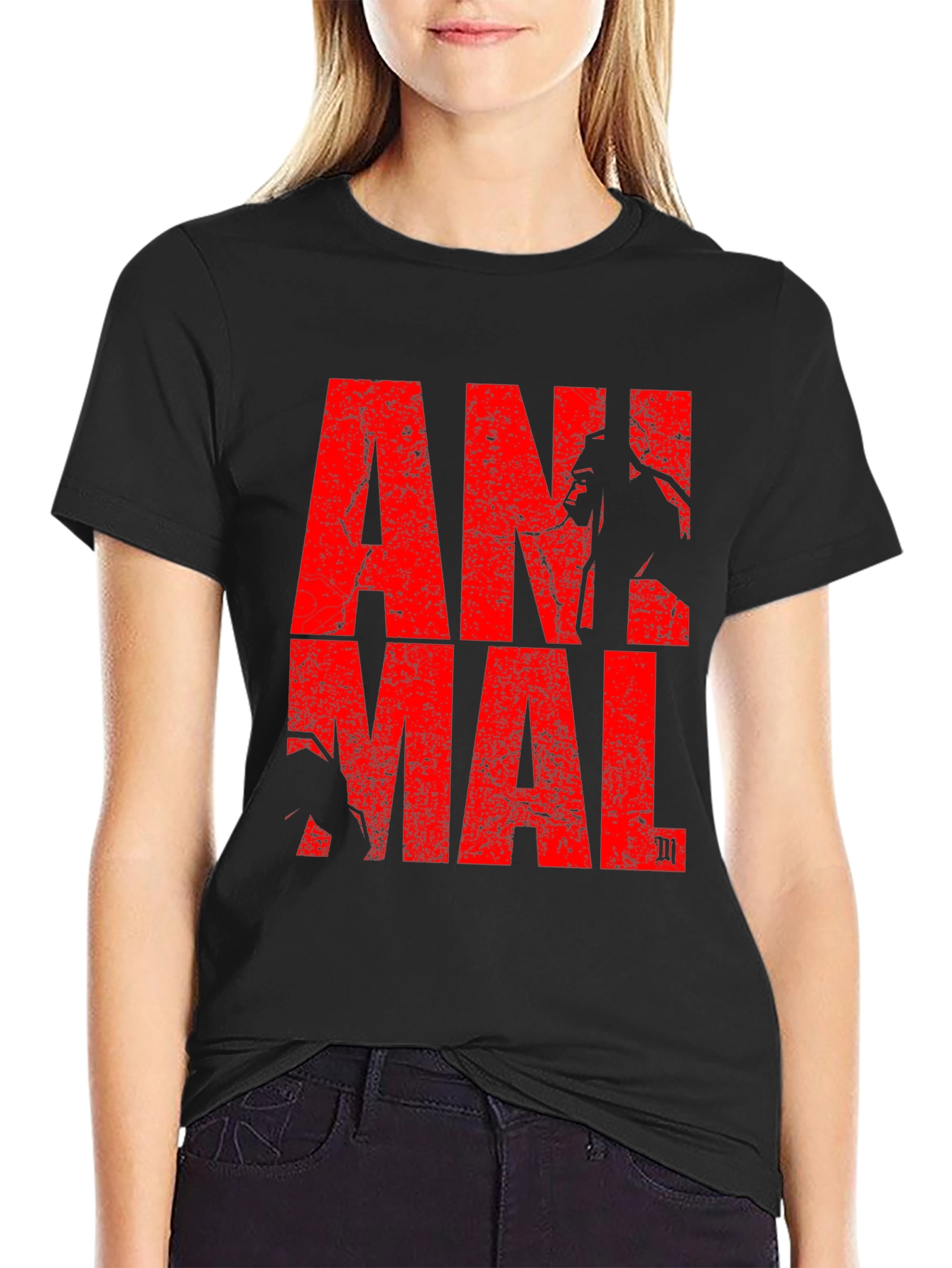 Animal Graphic Tee - Red Print on Black