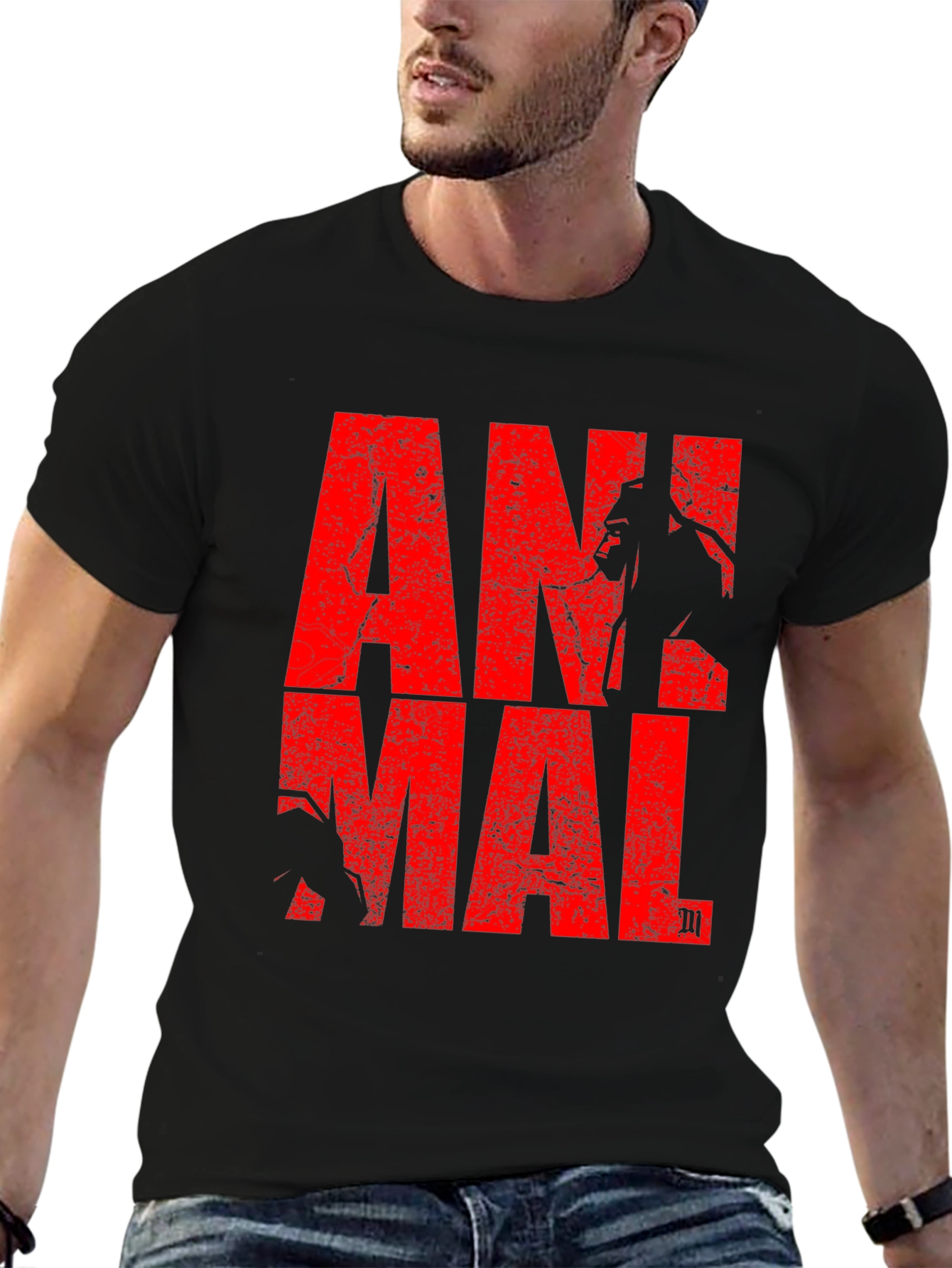 Animal Graphic Tee - Red Print on Black