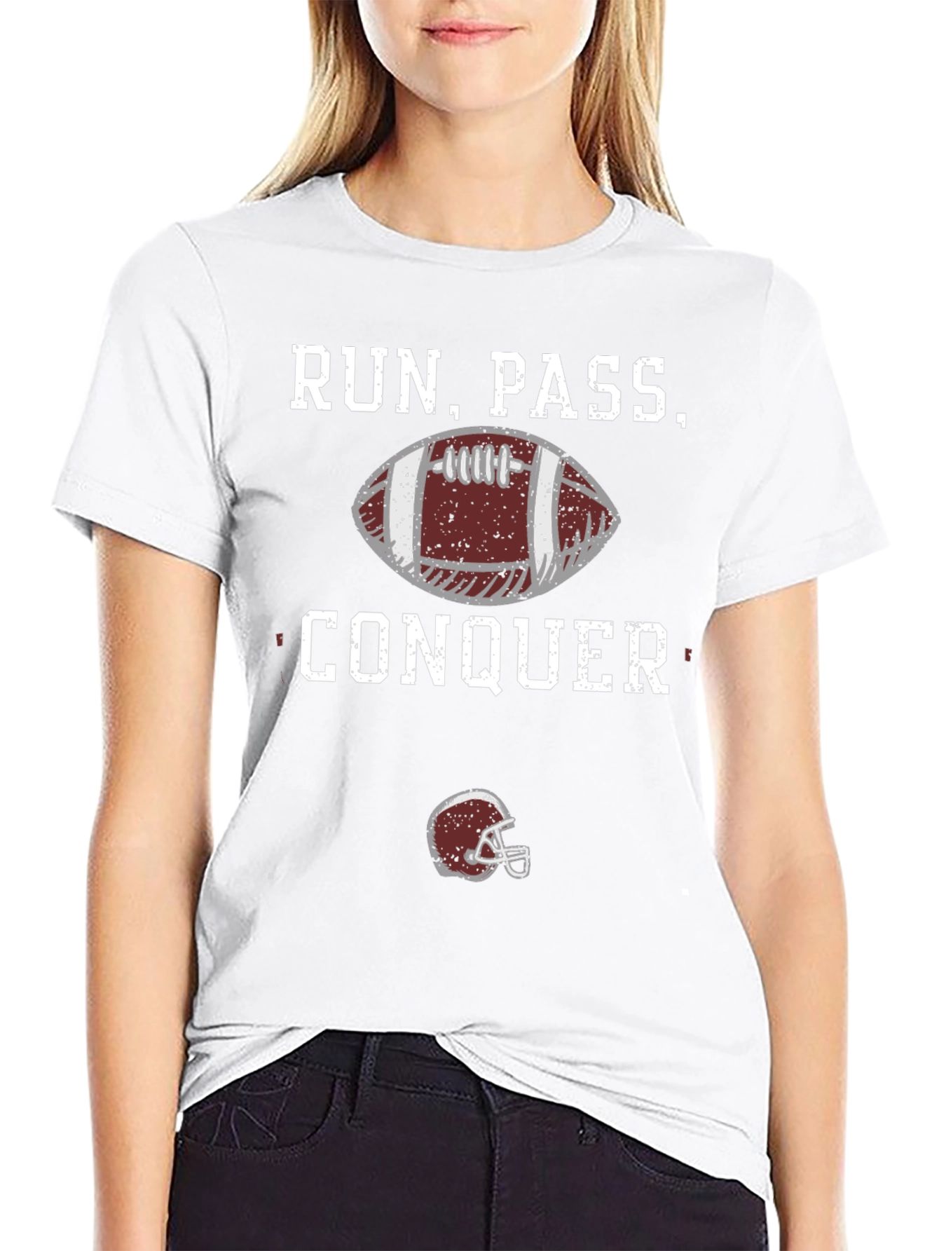 Run Pass Conquer Football Graphic T-Shirt