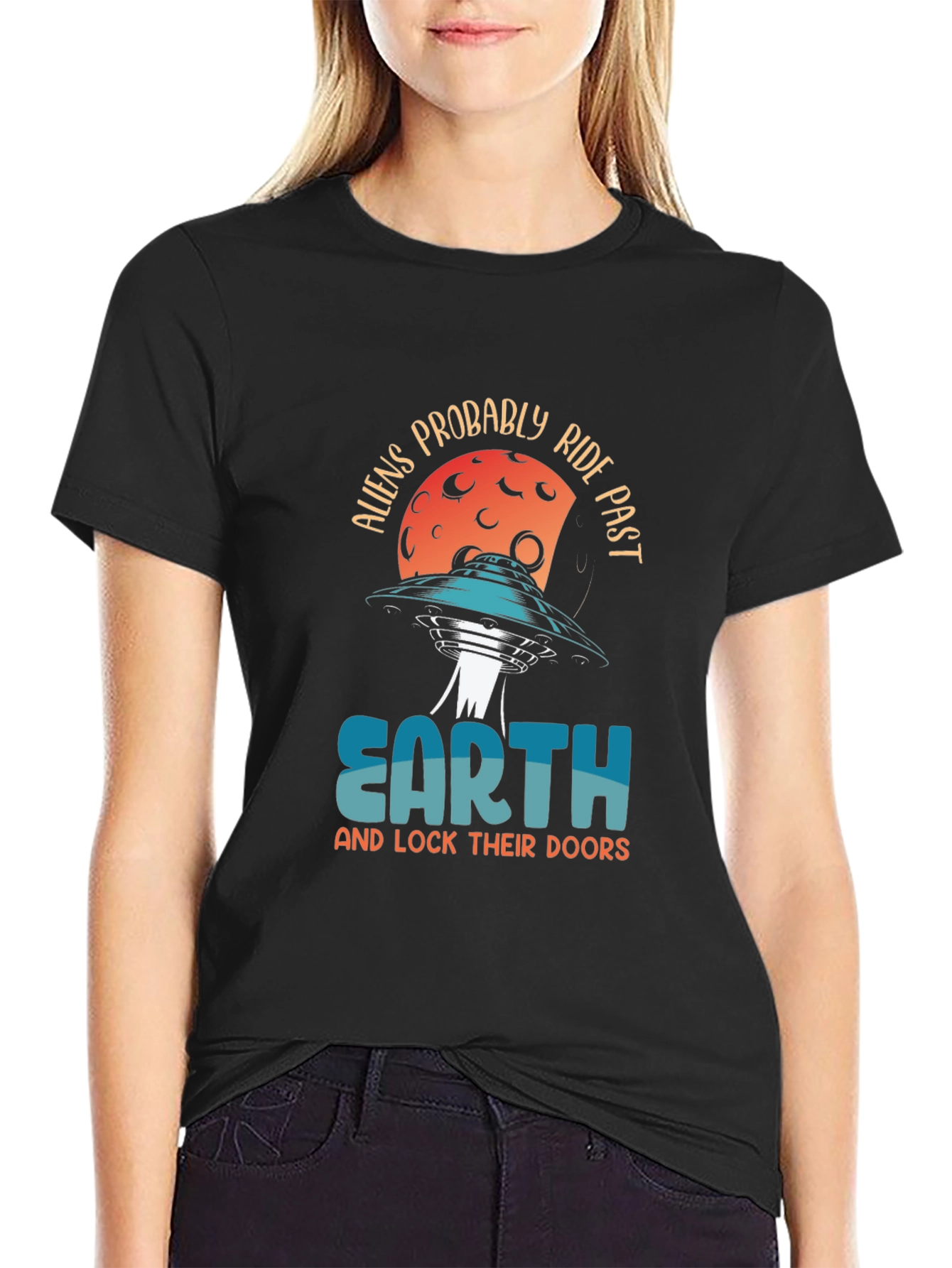 Aliens Probably Ride Past Earth Black Graphic Tee