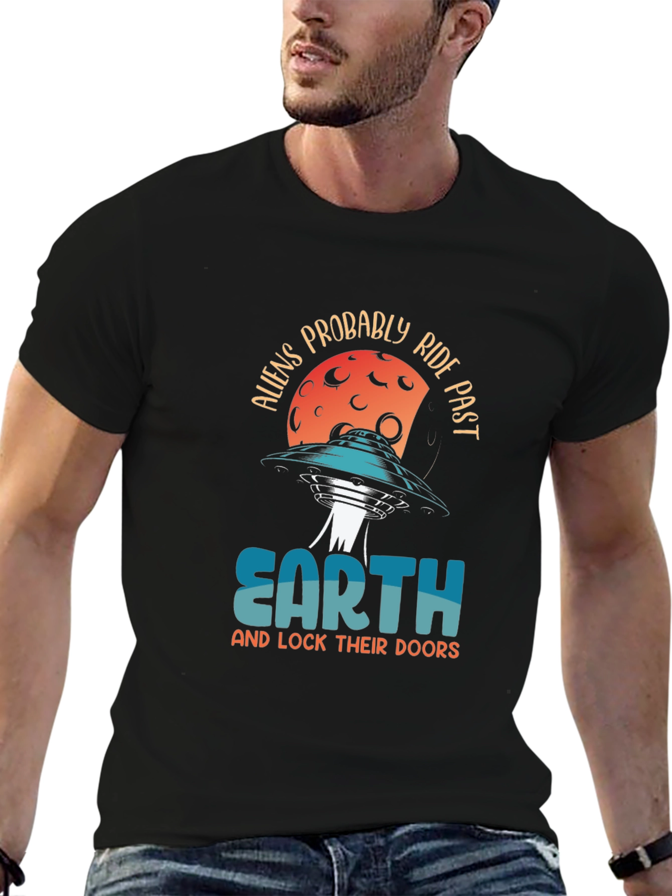 Aliens Probably Ride Past Earth Black Graphic Tee