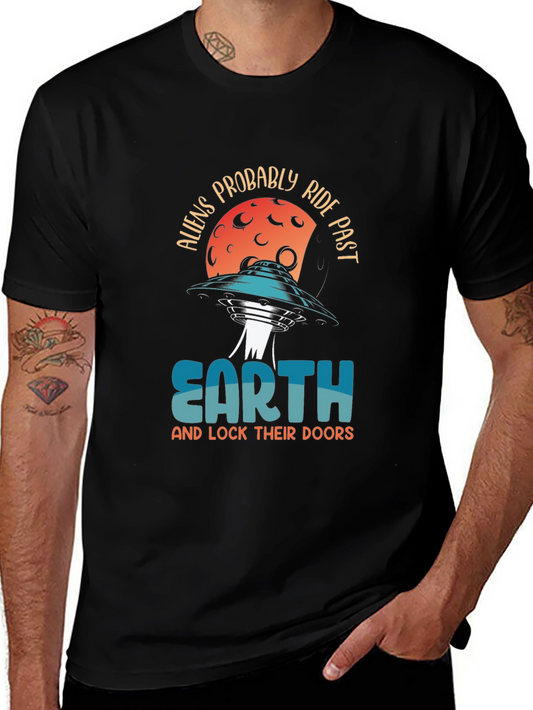 Aliens Probably Ride Past Earth Black Graphic Tee