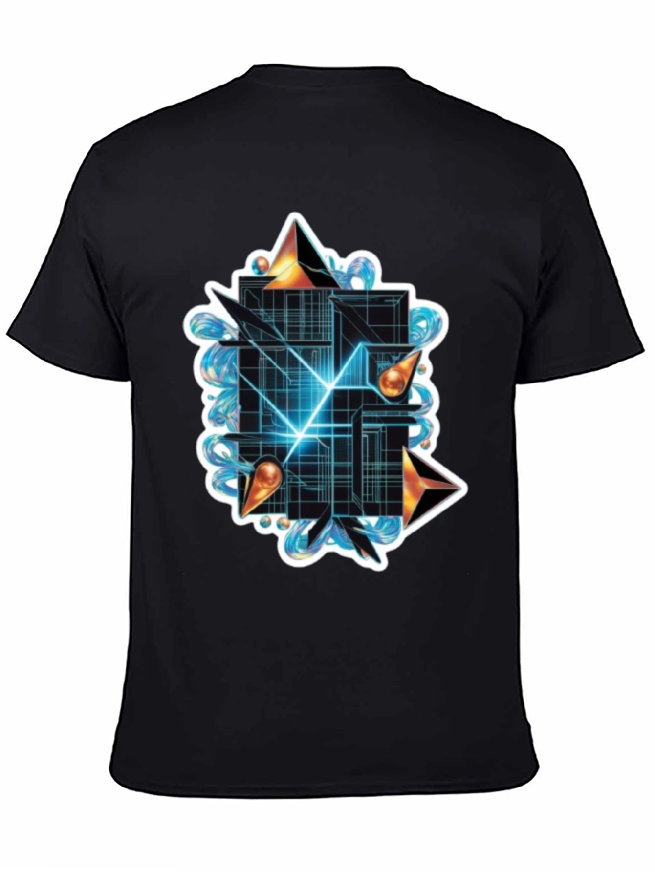 Abstract Geometric Graphic Tee - Stylish Black T-Shirt