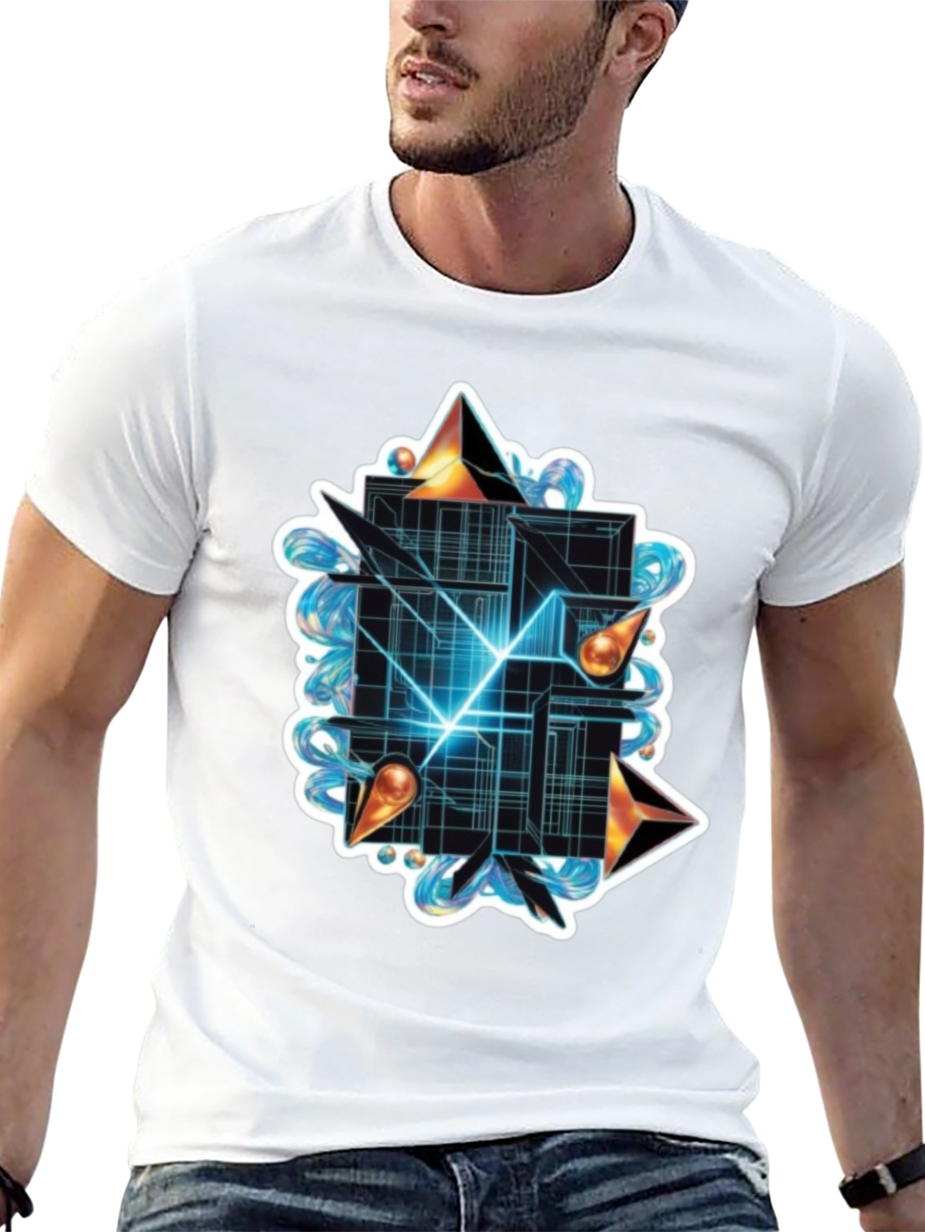 Abstract Geometric Graphic Tee - Stylish Black T-Shirt