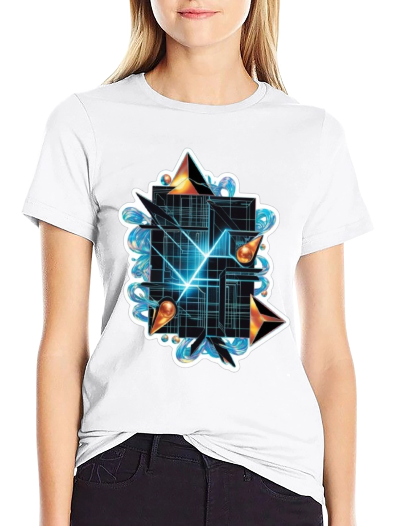 Abstract Geometric Graphic Tee - Stylish Black T-Shirt