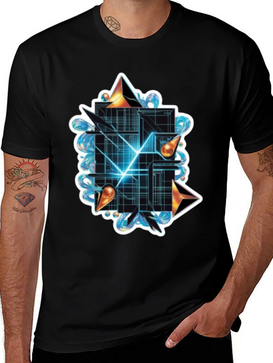 Abstract Geometric Graphic Tee - Stylish Black T-Shirt