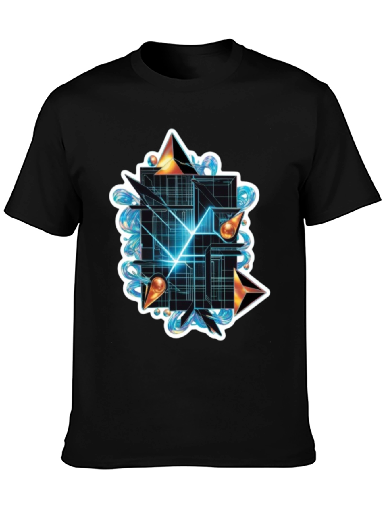 Abstract Geometric Graphic Tee - Stylish Black T-Shirt