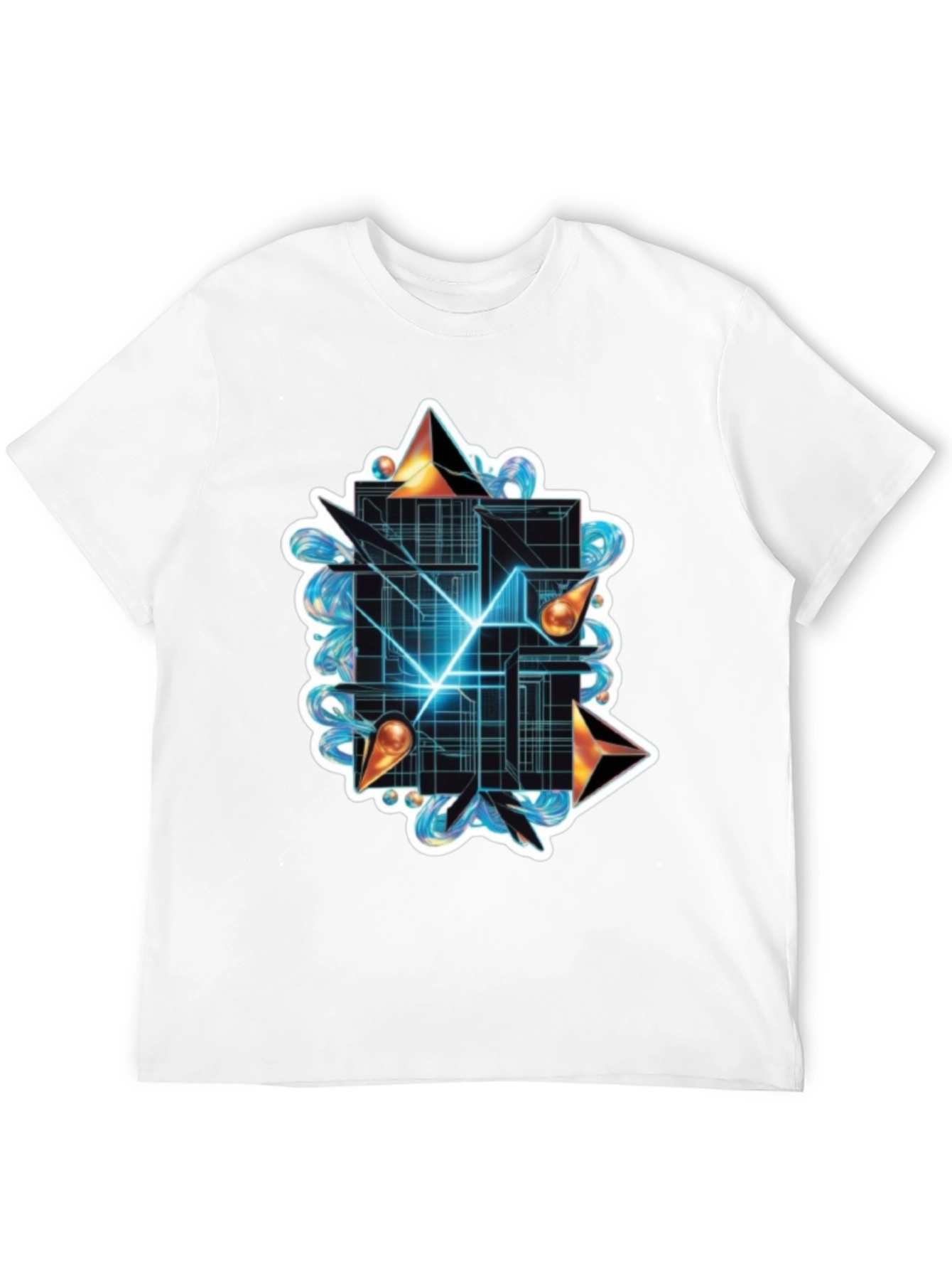 Abstract Geometric Graphic Tee - Stylish Black T-Shirt