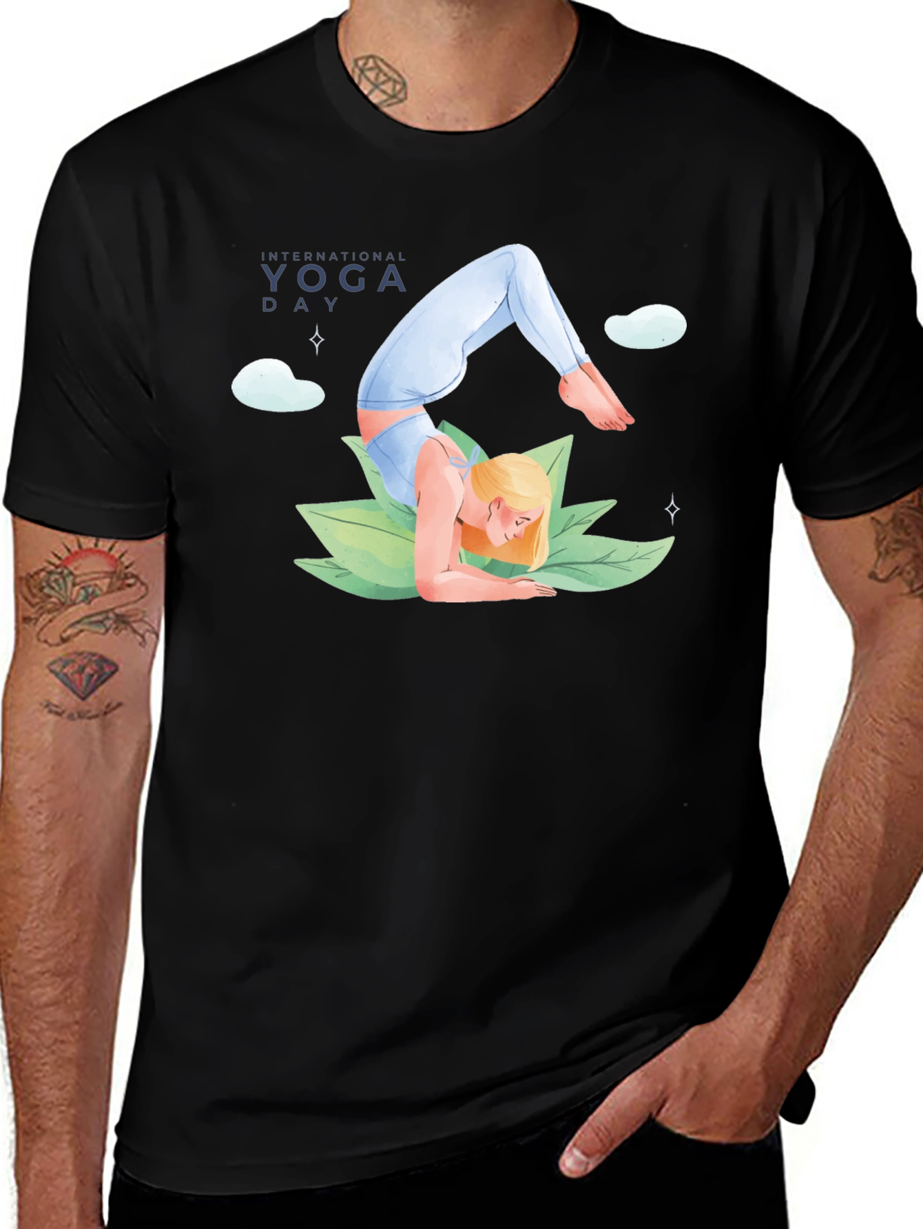 Yoga Day Graphic Tee - Black Cotton