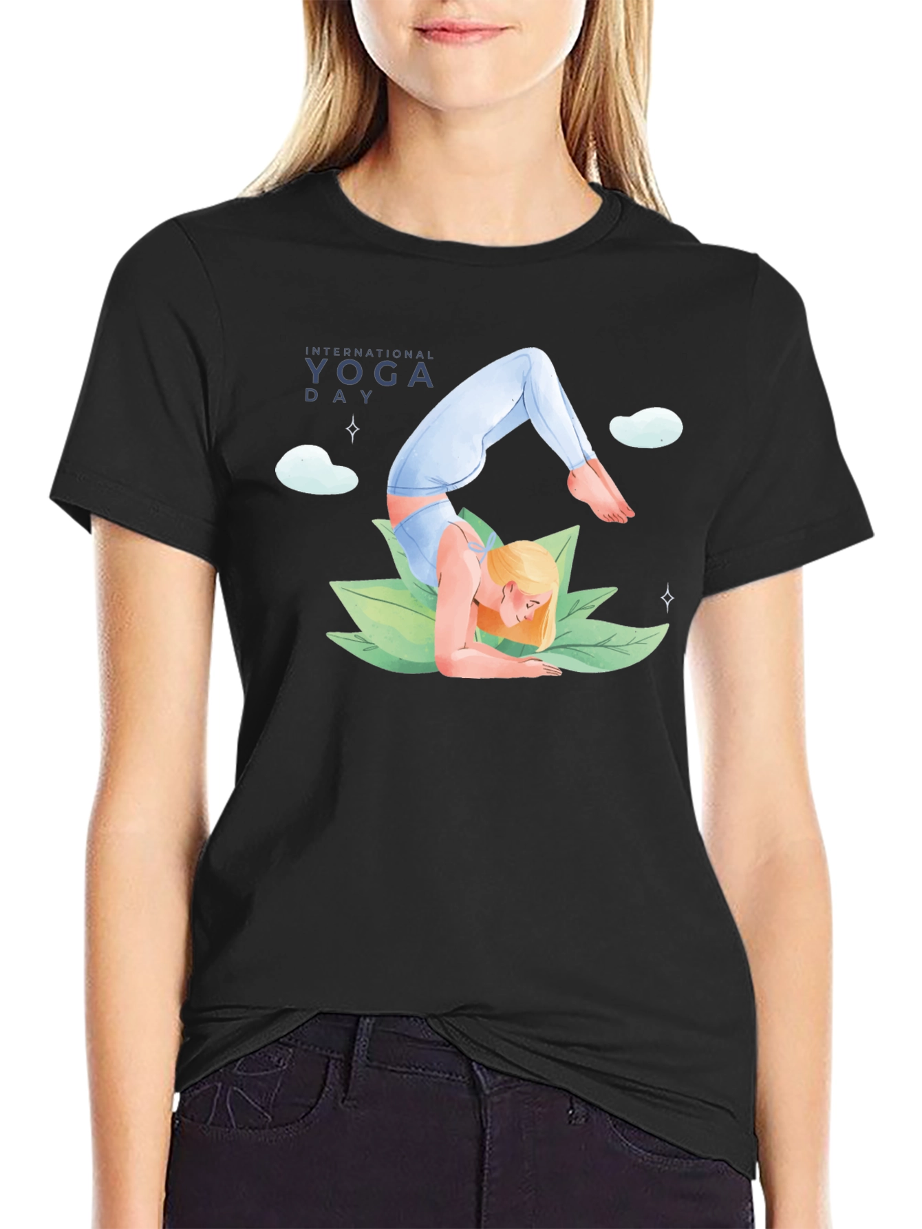 Yoga Day Graphic Tee - Black Cotton