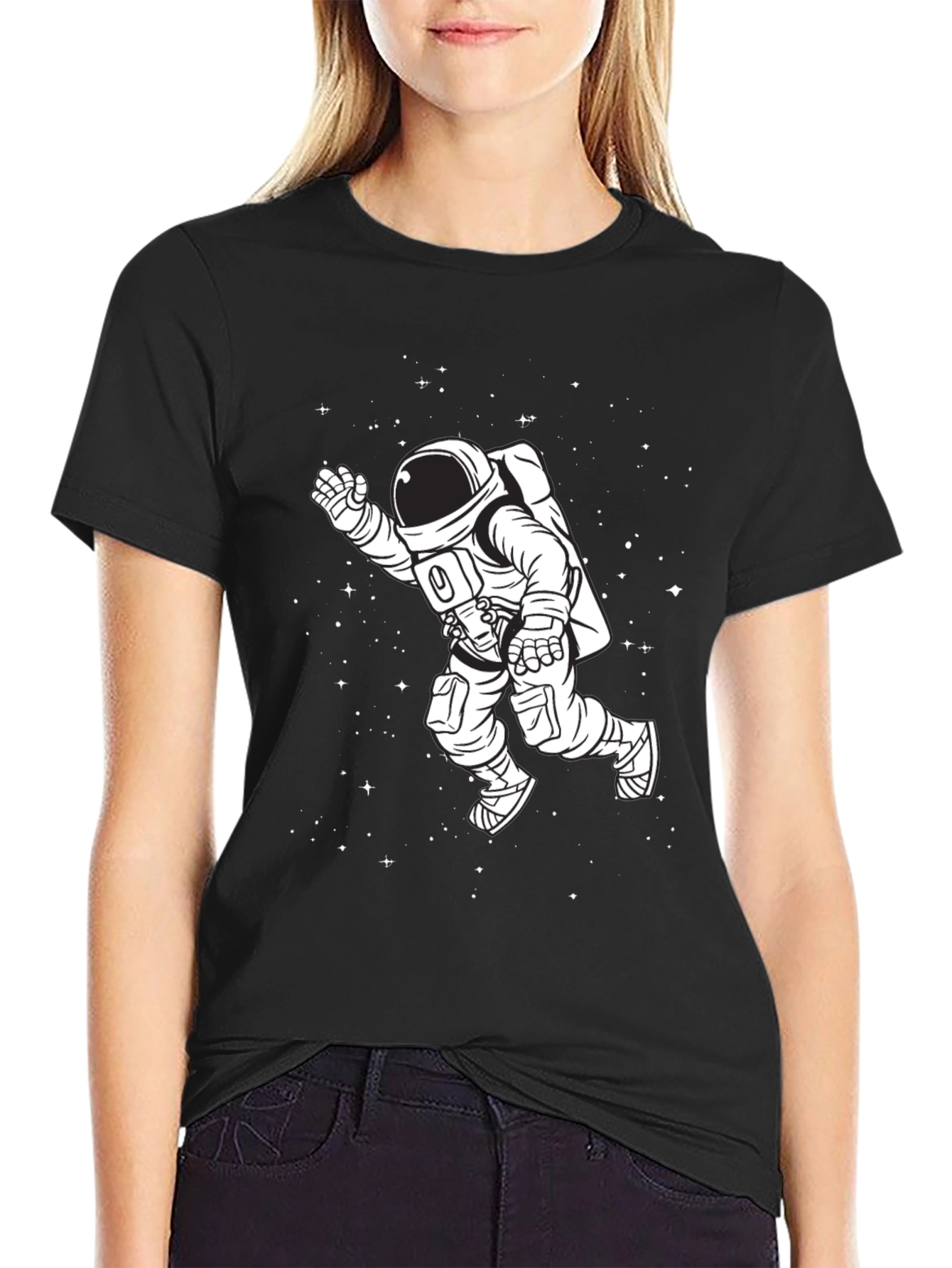 Astronaut in Space Black T-Shirt