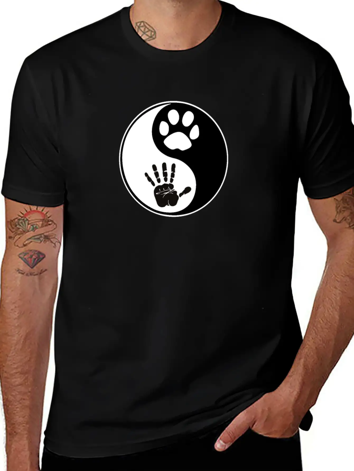 Yin Yang Dog Harmony Lightweight Cotton T-Shirt – Daily Comfort Graphic Shirt
