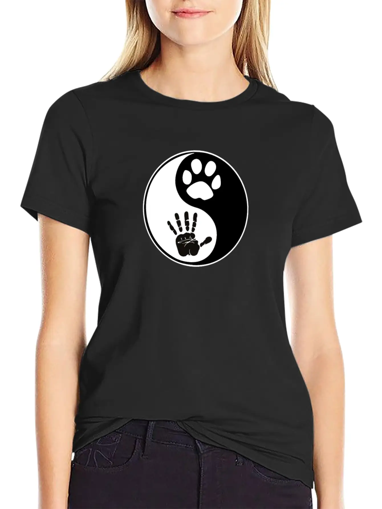 Yin Yang Dog Harmony Lightweight Cotton T-Shirt – Daily Comfort Graphic Shirt