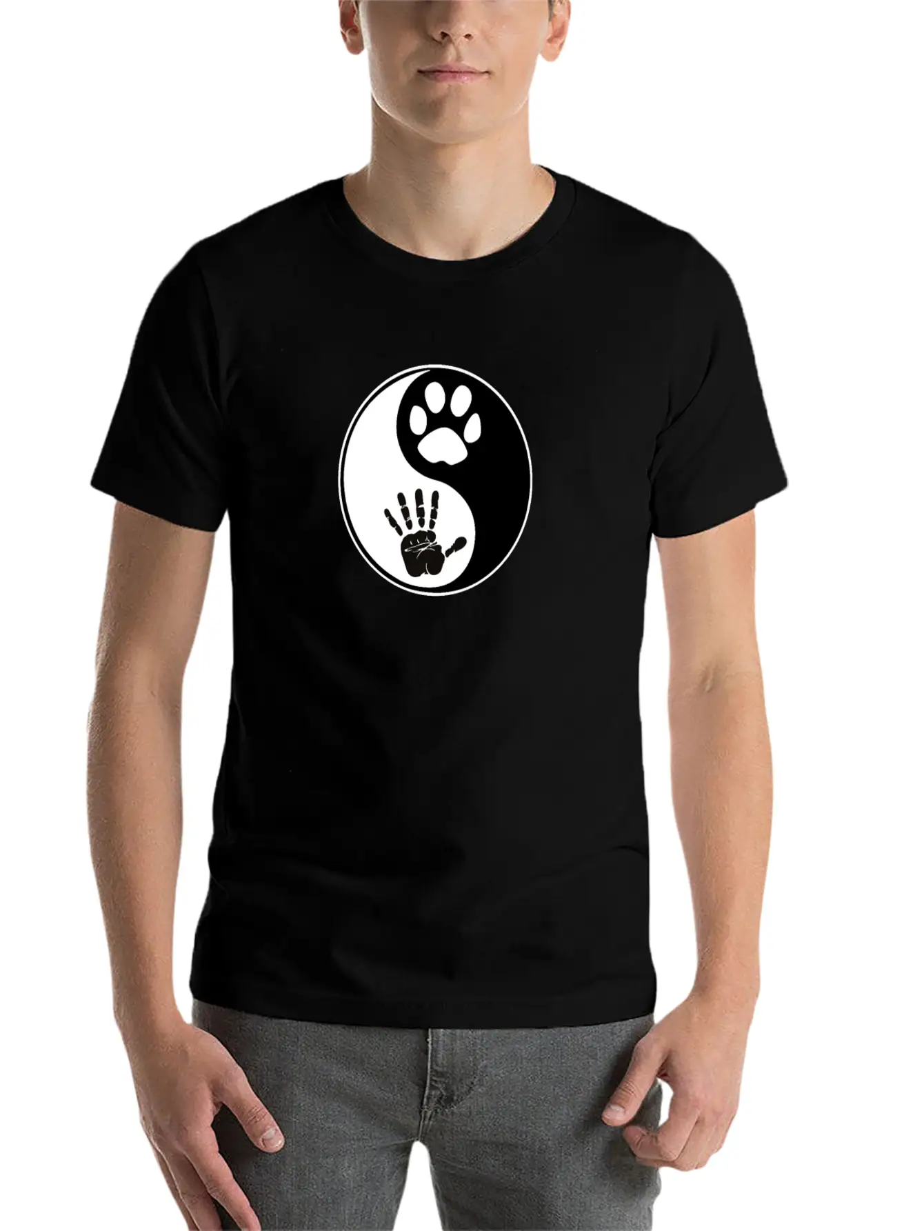Yin Yang Dog Harmony Lightweight Cotton T-Shirt – Daily Comfort Graphic Shirt
