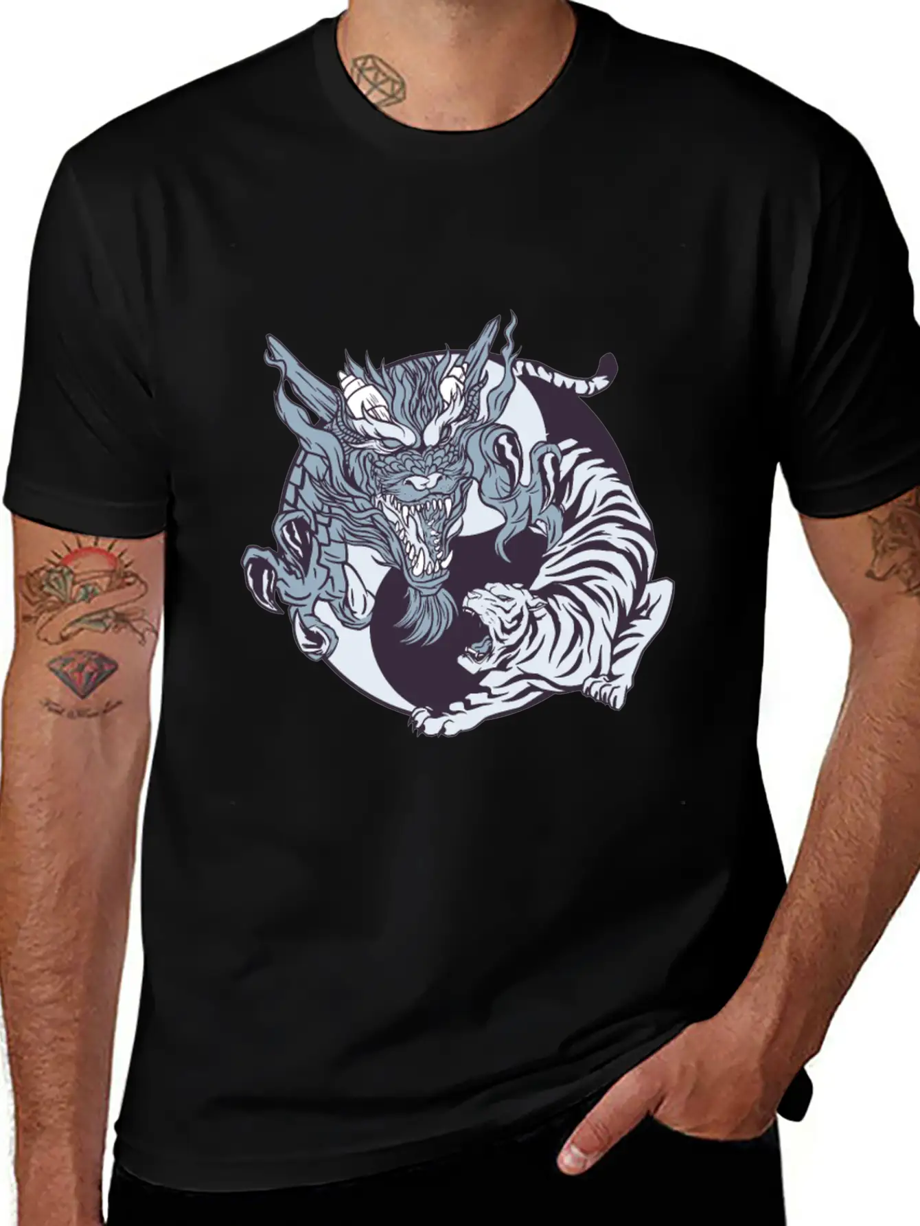Yin Yang Dragon And Tiger Lightweight Cotton T-Shirt – Daily Comfort Graphic Shirt