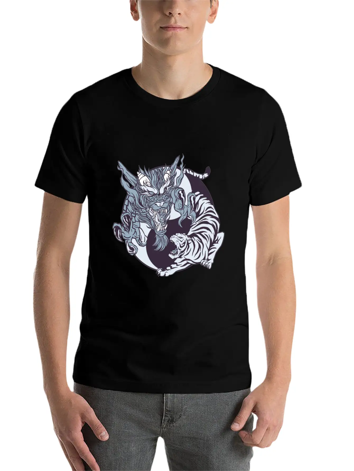 Yin Yang Dragon And Tiger Lightweight Cotton T-Shirt – Daily Comfort Graphic Shirt