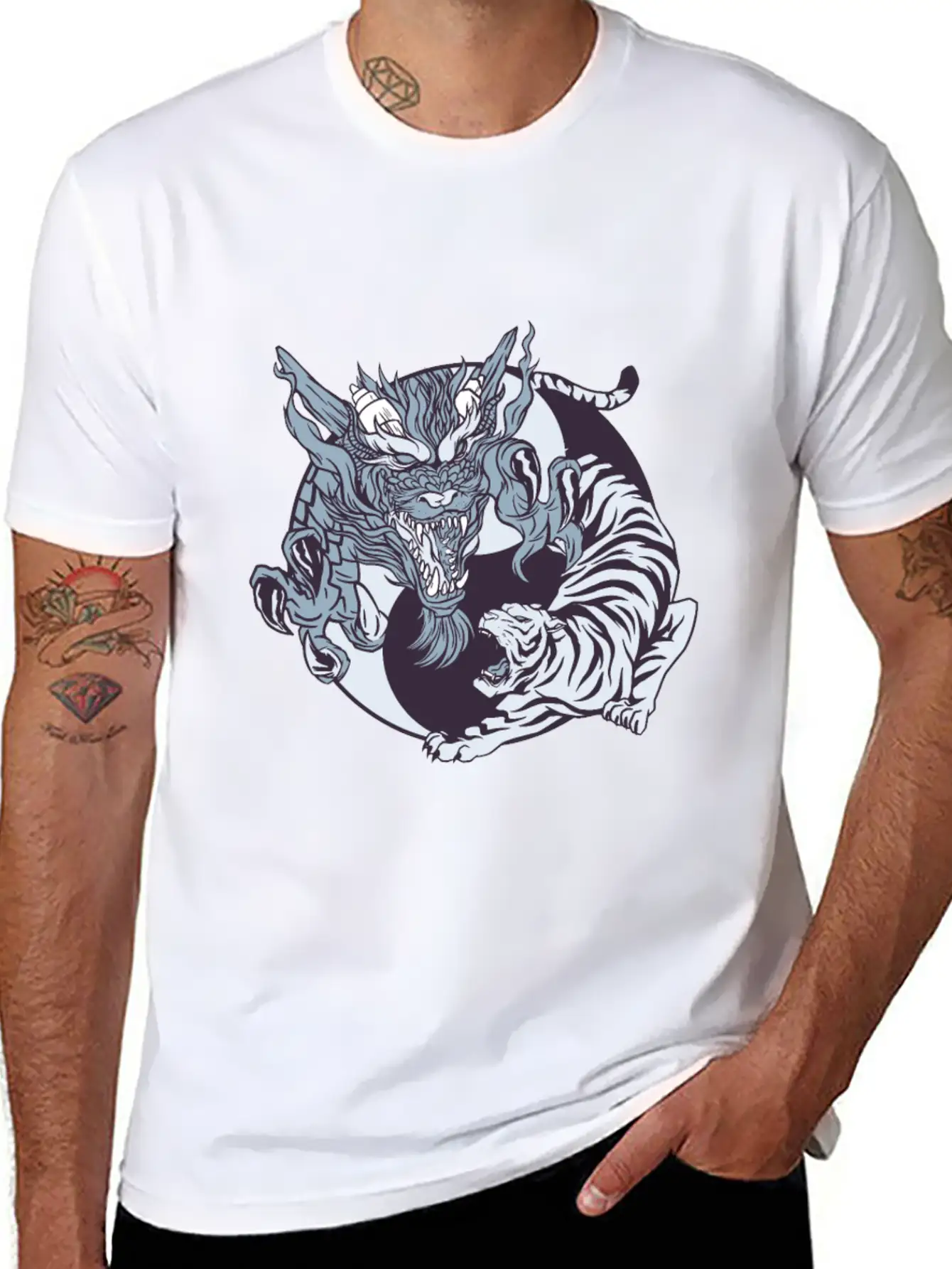 Yin Yang Dragon And Tiger Lightweight Cotton T-Shirt – Daily Comfort Graphic Shirt