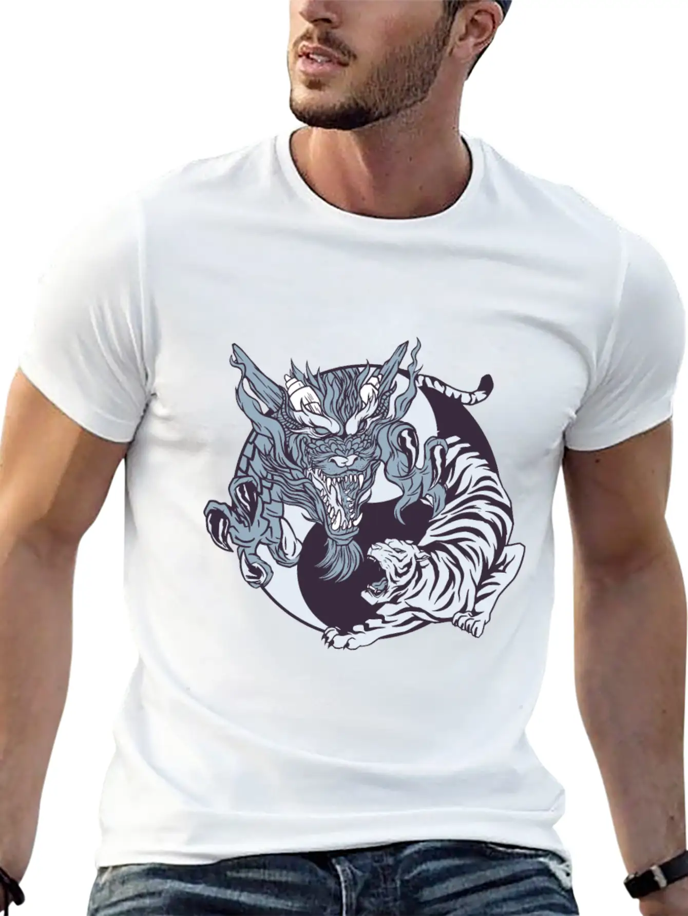 Yin Yang Dragon And Tiger Lightweight Cotton T-Shirt – Daily Comfort Graphic Shirt