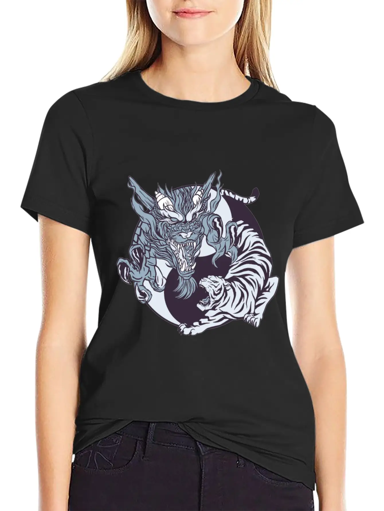 Yin Yang Dragon And Tiger Lightweight Cotton T-Shirt – Daily Comfort Graphic Shirt