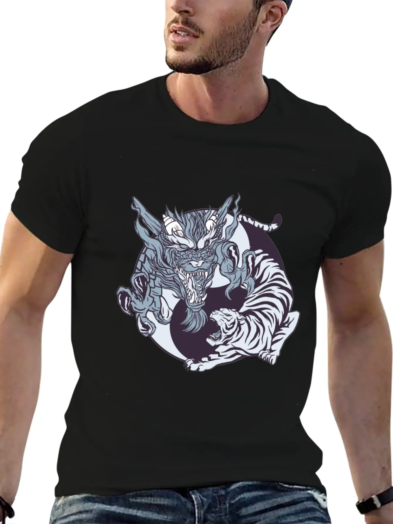 Yin Yang Dragon And Tiger Lightweight Cotton T-Shirt – Daily Comfort Graphic Shirt