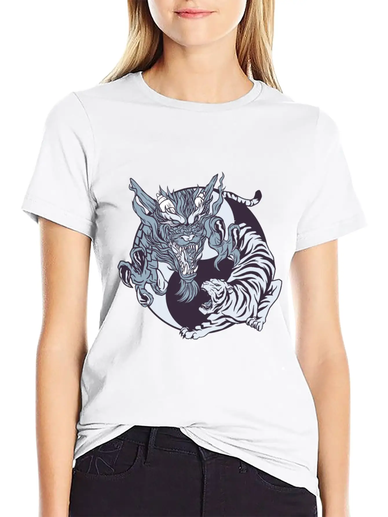 Yin Yang Dragon And Tiger Lightweight Cotton T-Shirt – Daily Comfort Graphic Shirt