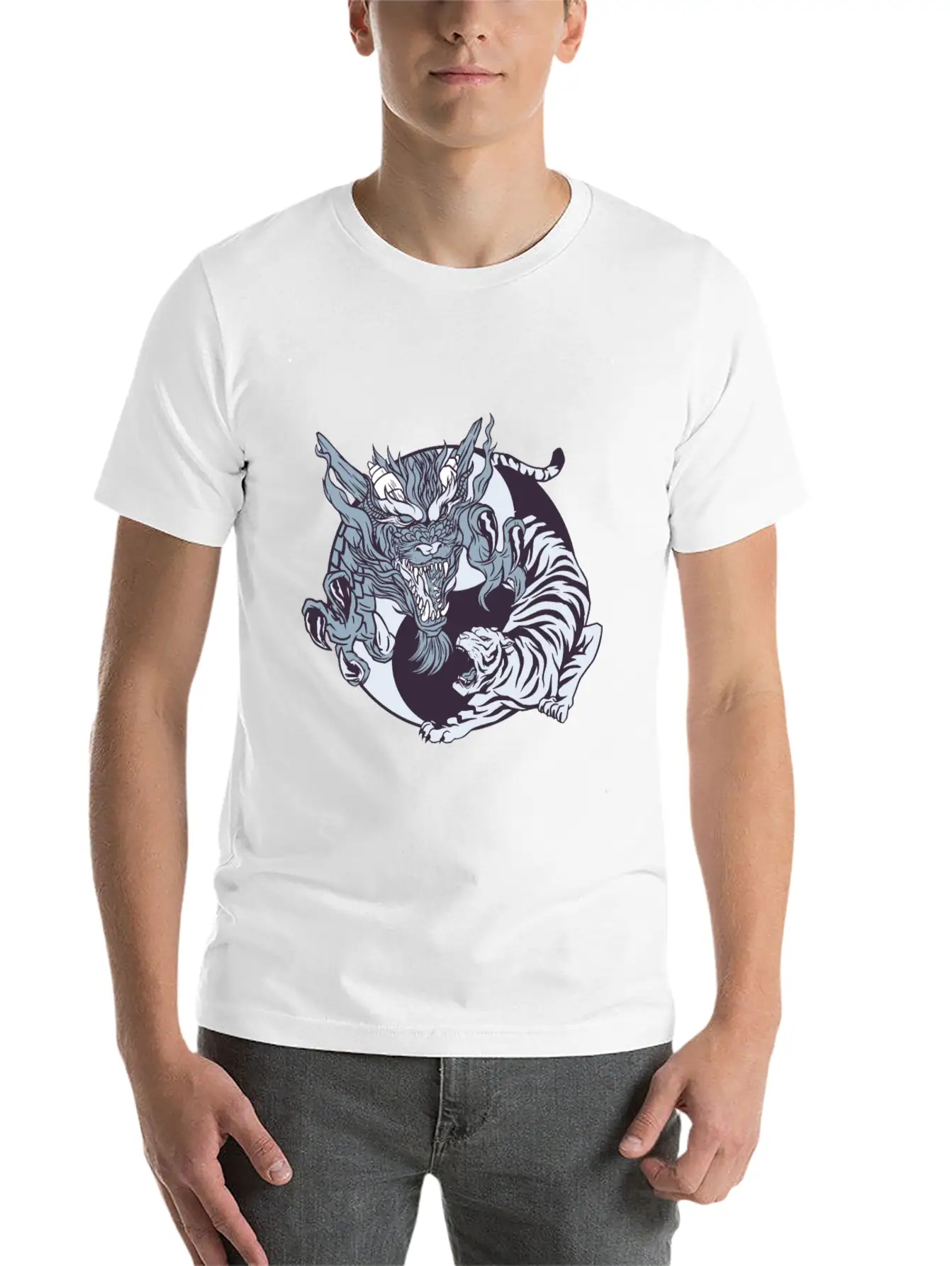 Yin Yang Dragon And Tiger Lightweight Cotton T-Shirt – Daily Comfort Graphic Shirt