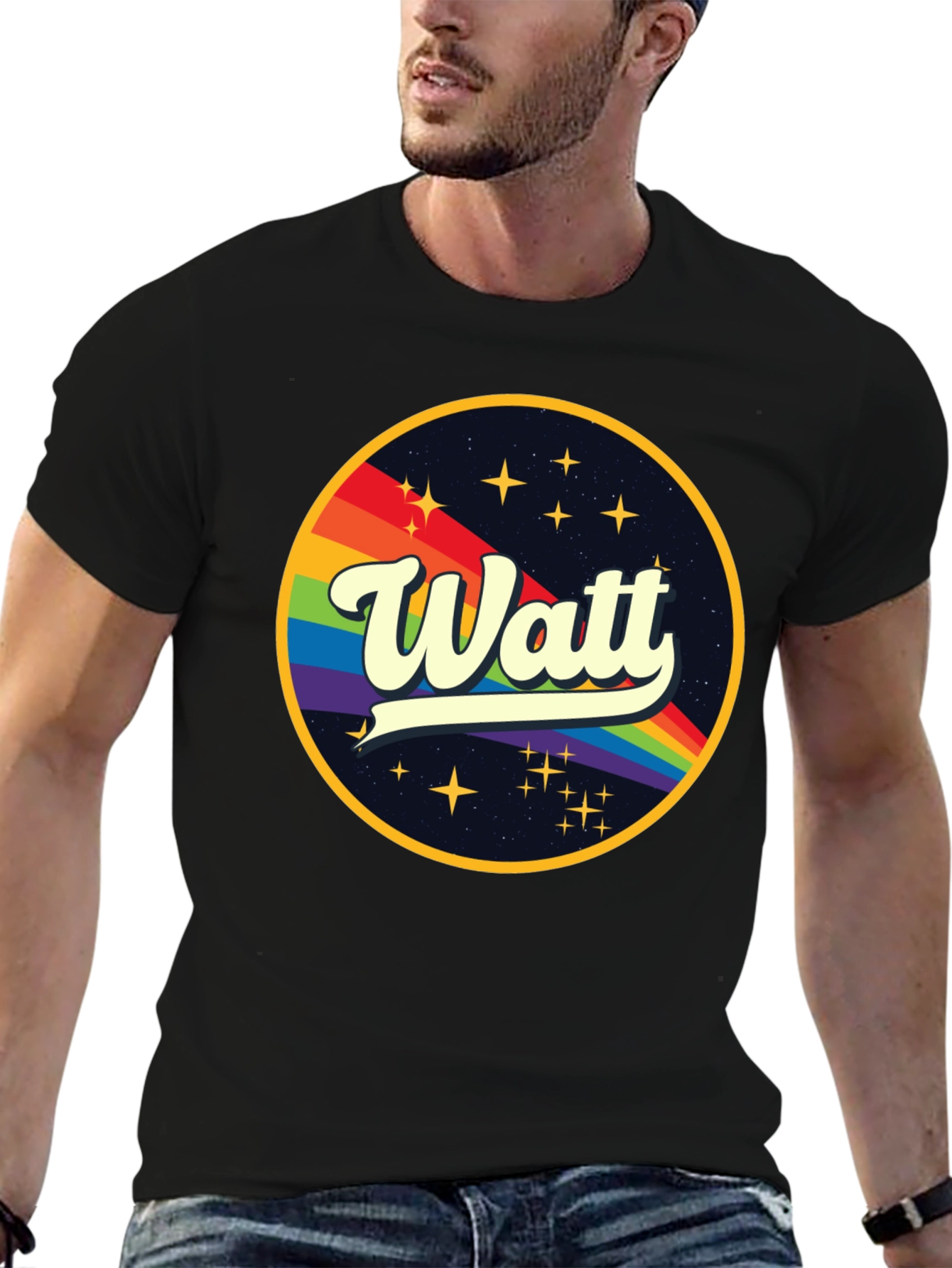 Watt Rainbow Graphic Black T-Shirt