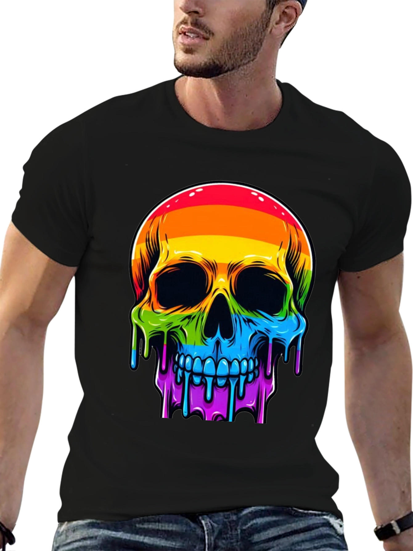Rainbow Skull Graphic Tee - Mens Black T-Shirt