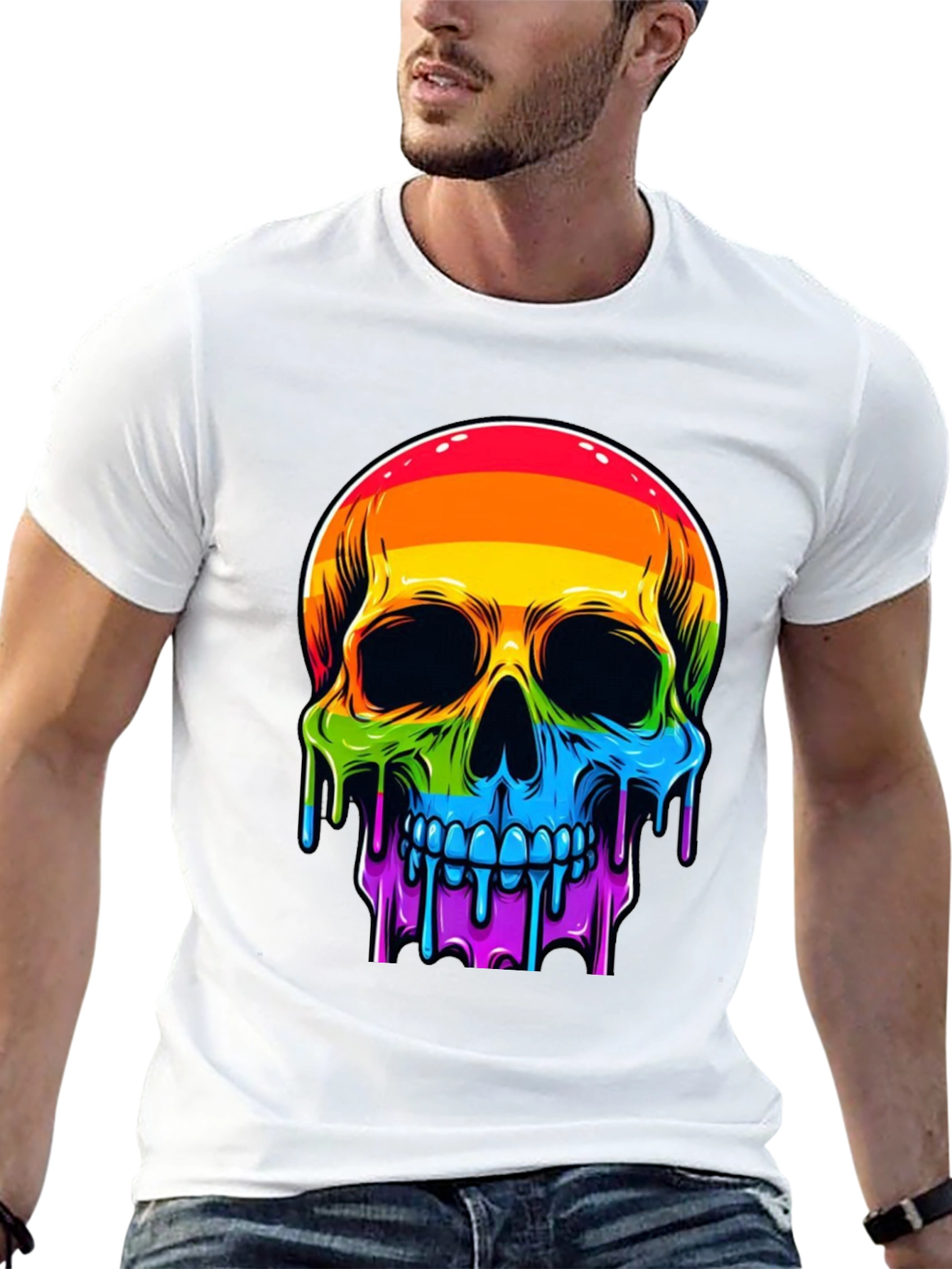Rainbow Skull Graphic Tee - Mens Black T-Shirt
