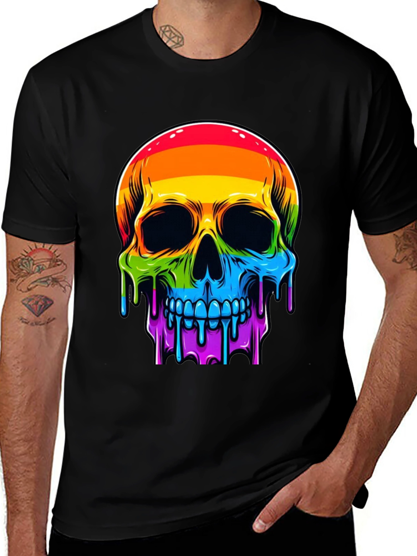 Rainbow Skull Graphic Tee - Mens Black T-Shirt