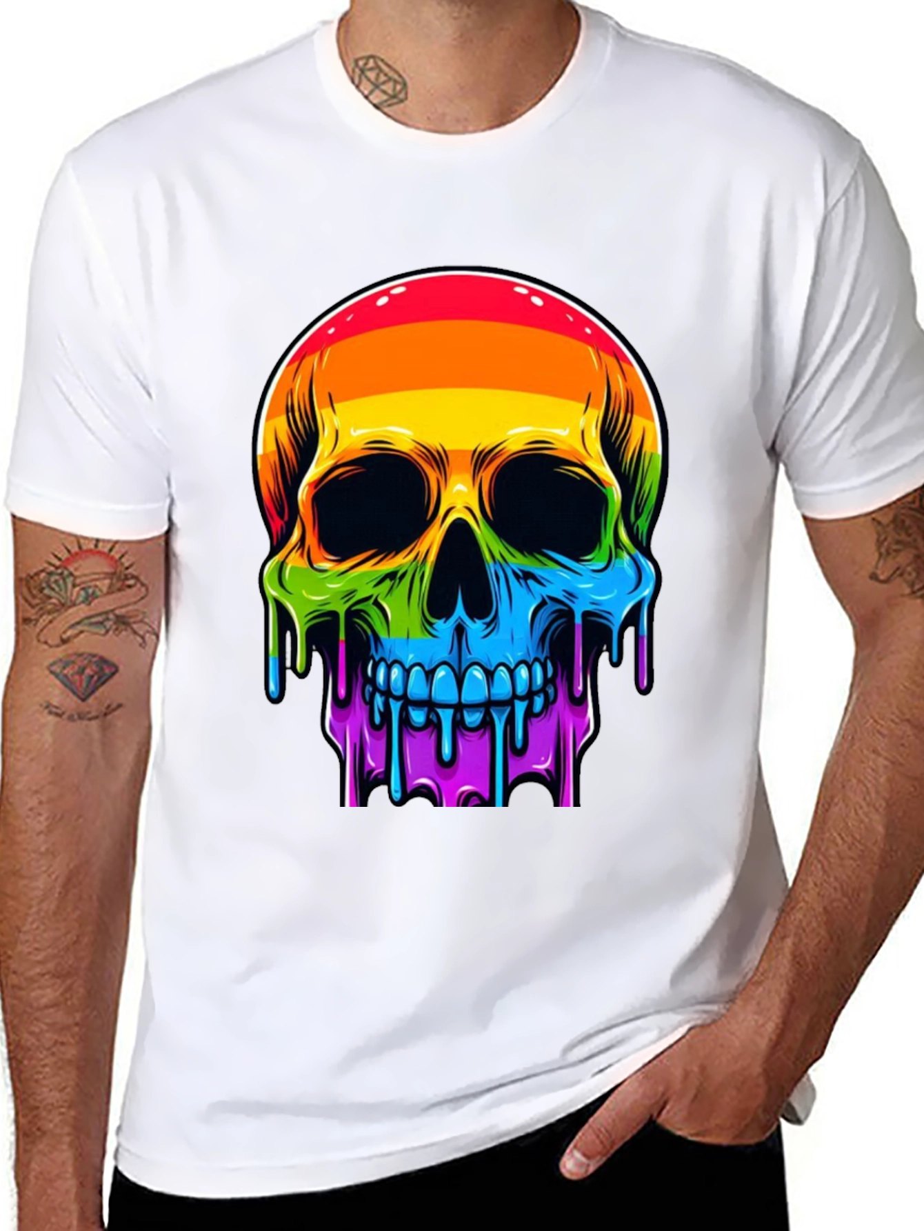 Rainbow Skull Graphic Tee - Mens Black T-Shirt