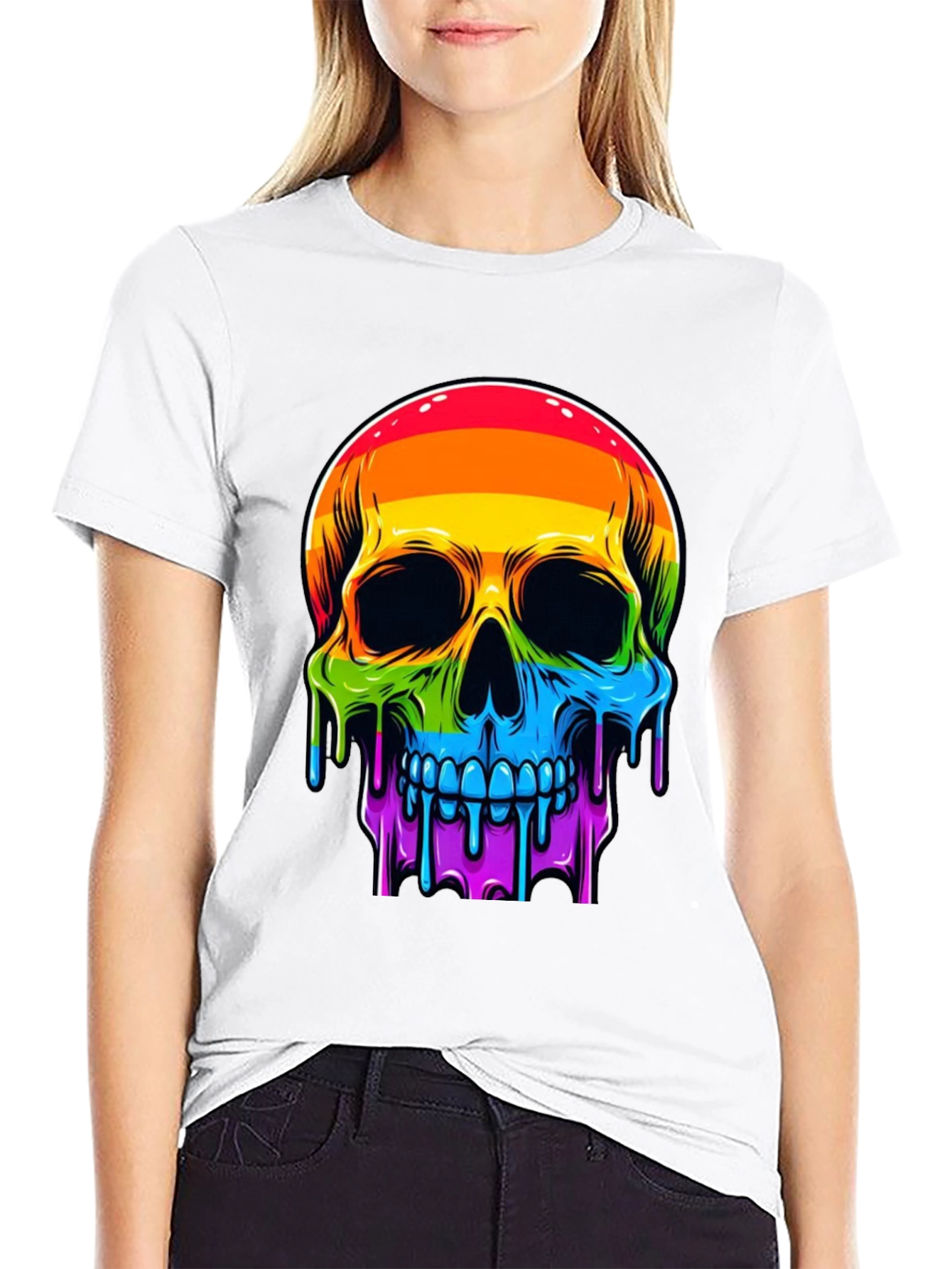 Rainbow Skull Graphic Tee - Mens Black T-Shirt
