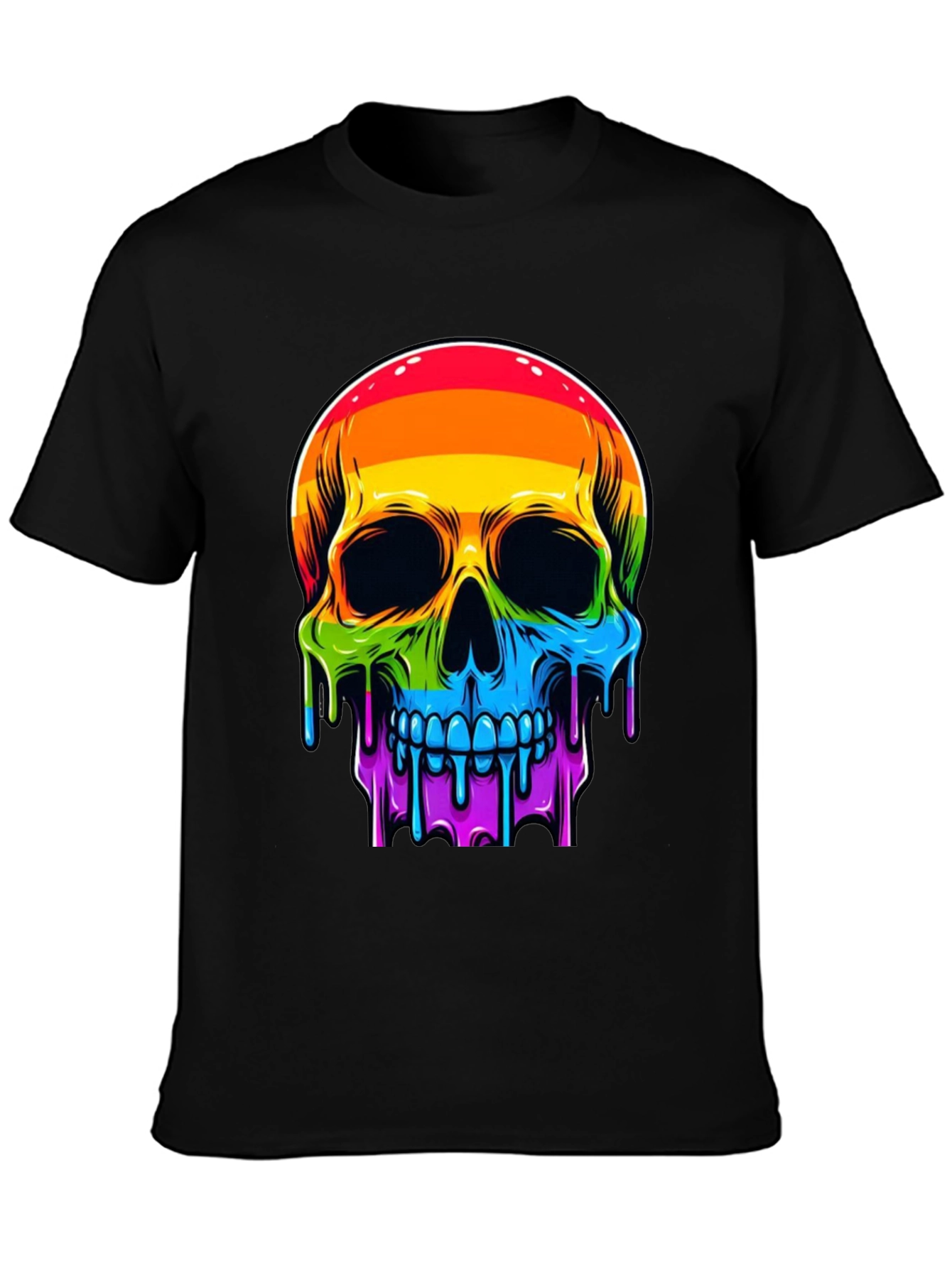 Rainbow Skull Graphic Tee - Mens Black T-Shirt