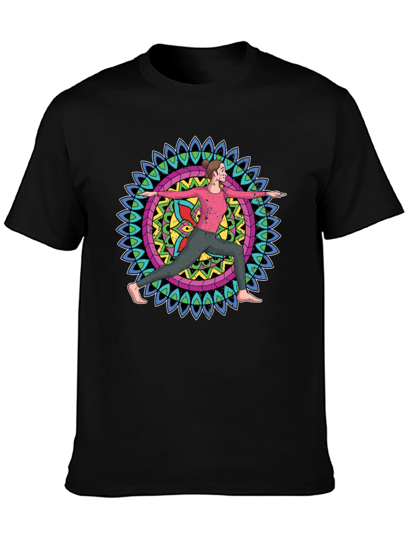 Yoga Mandala Graphic Tee - Black Cotton Blend