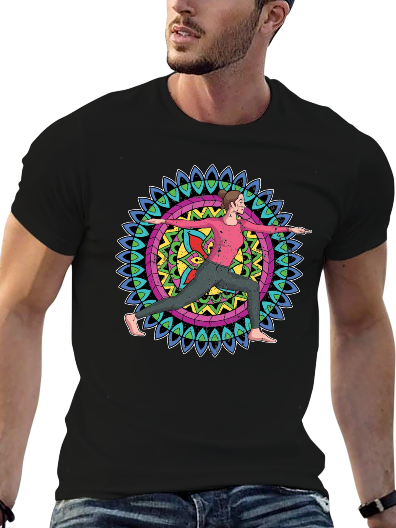 Yoga Mandala Graphic Tee - Black Cotton Blend