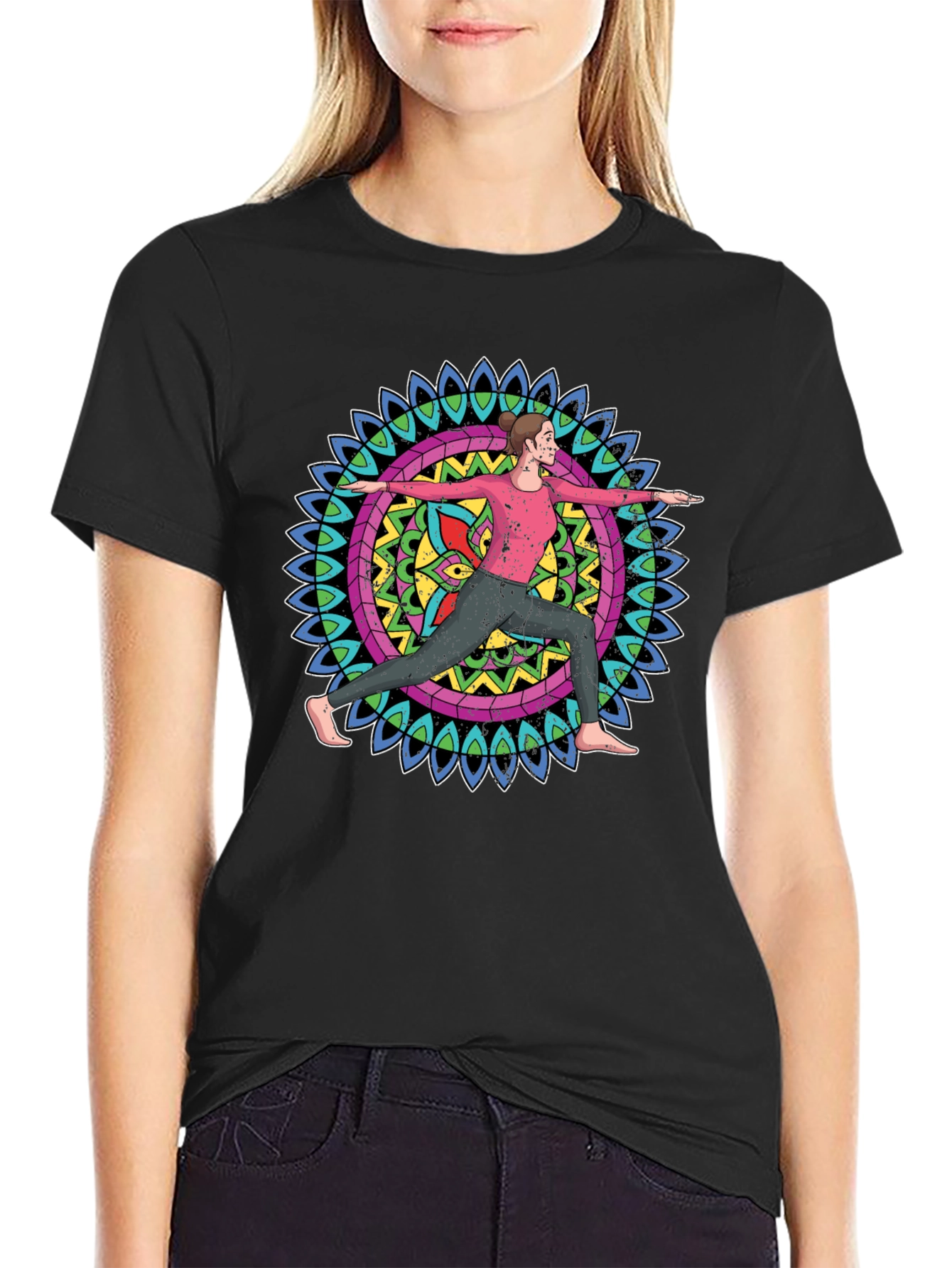 Yoga Mandala Graphic Tee - Black Cotton Blend