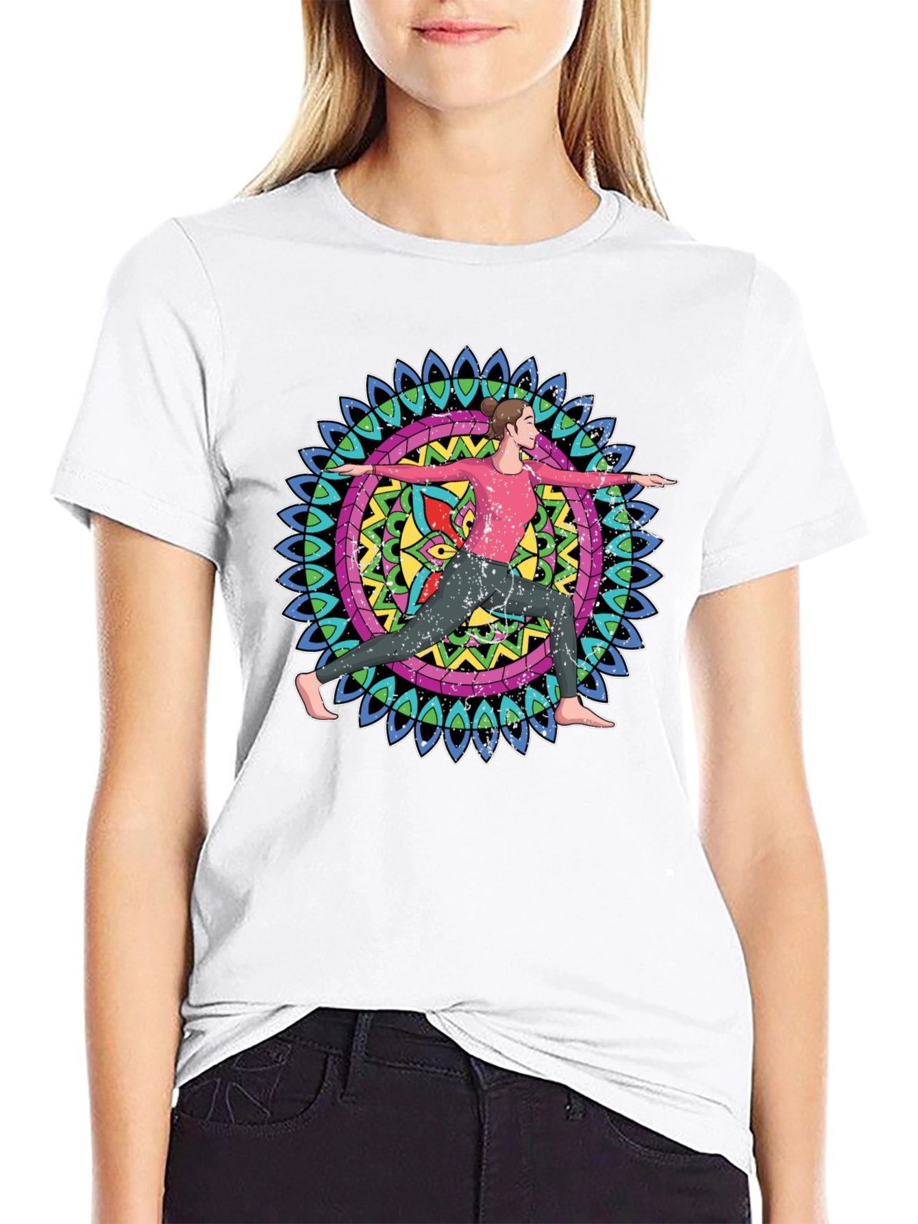 Yoga Mandala Graphic Tee - Black Cotton Blend