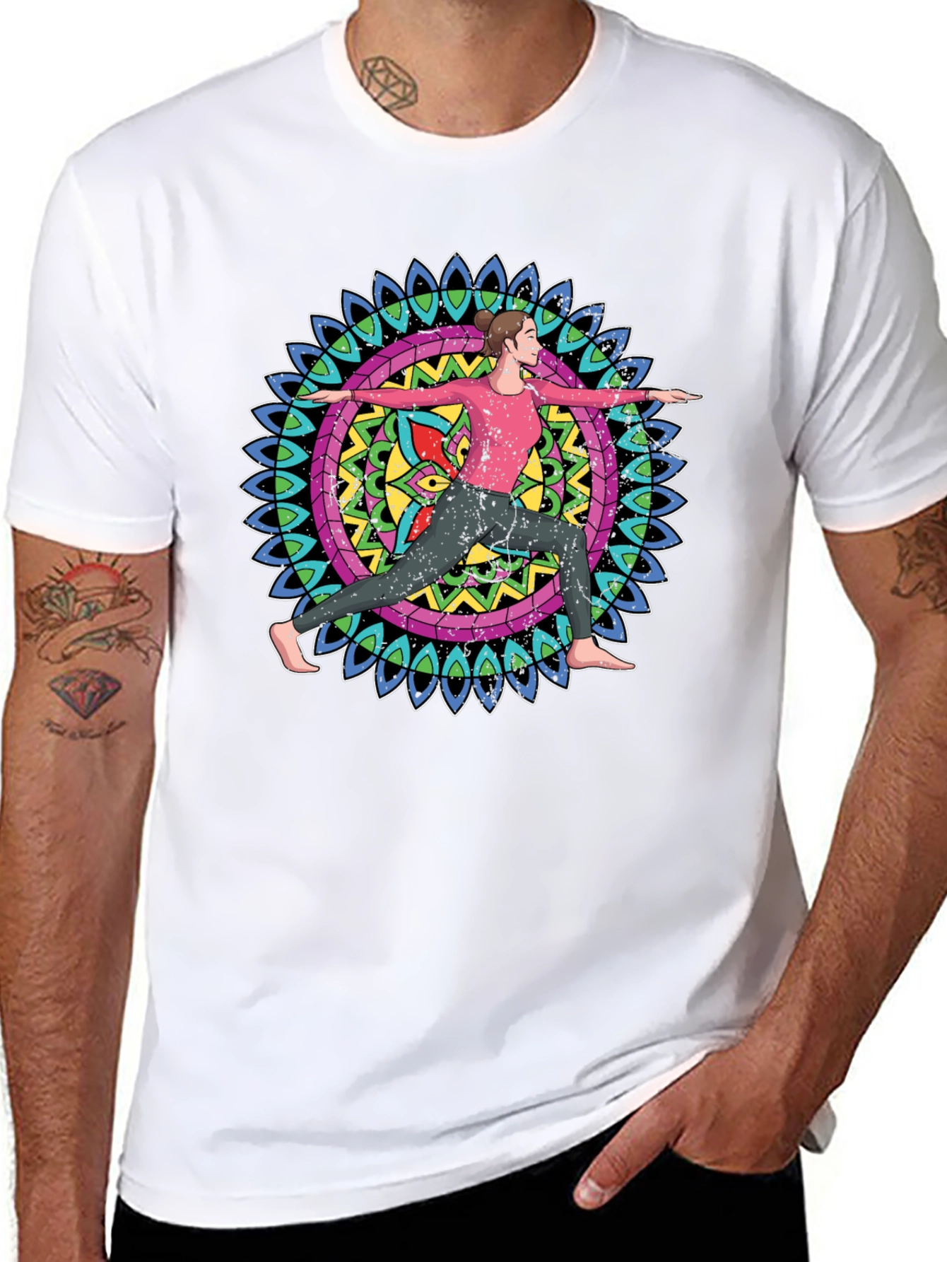 Yoga Mandala Graphic Tee - Black Cotton Blend