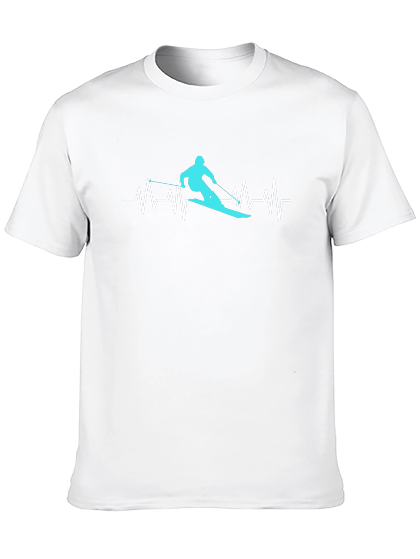 Skiing Heartbeat Graphic Tee - Black Cotton T-Shirt