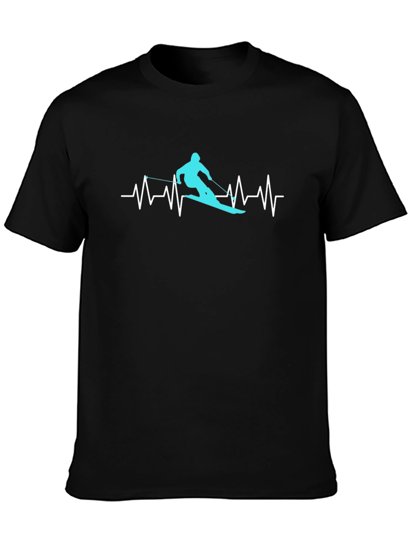 Skiing Heartbeat Graphic Tee - Black Cotton T-Shirt