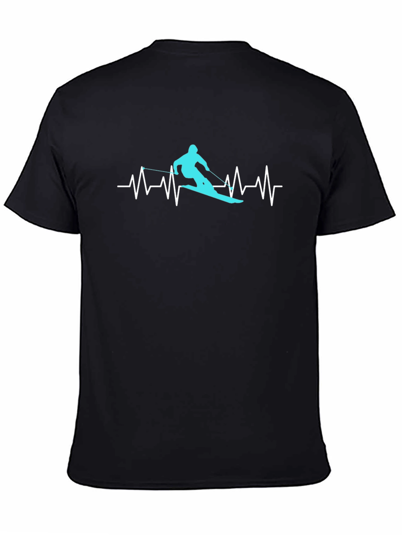 Skiing Heartbeat Graphic Tee - Black Cotton T-Shirt