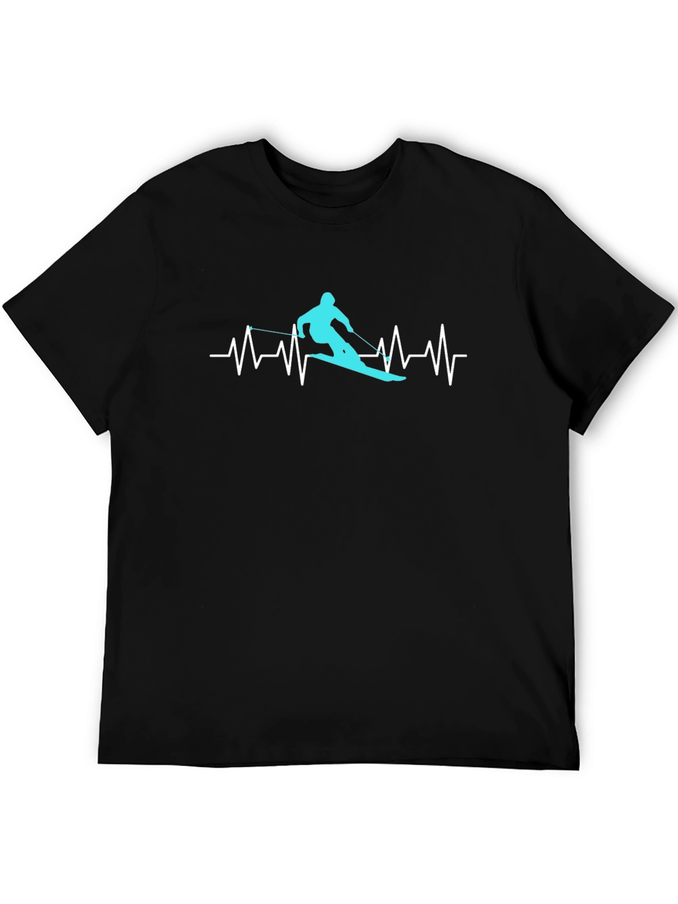 Skiing Heartbeat Graphic Tee - Black Cotton T-Shirt
